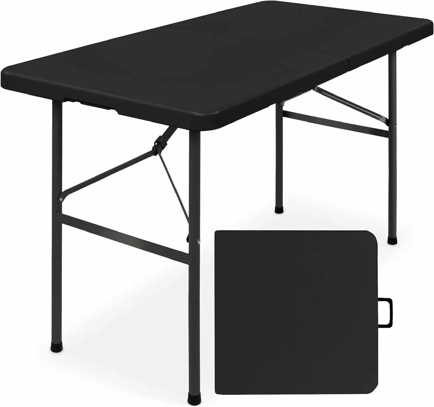 4ft Plastic Folding Table Indoor Outdoor Heavy Duty Portable Handle Lock Picnic Party Camping Black