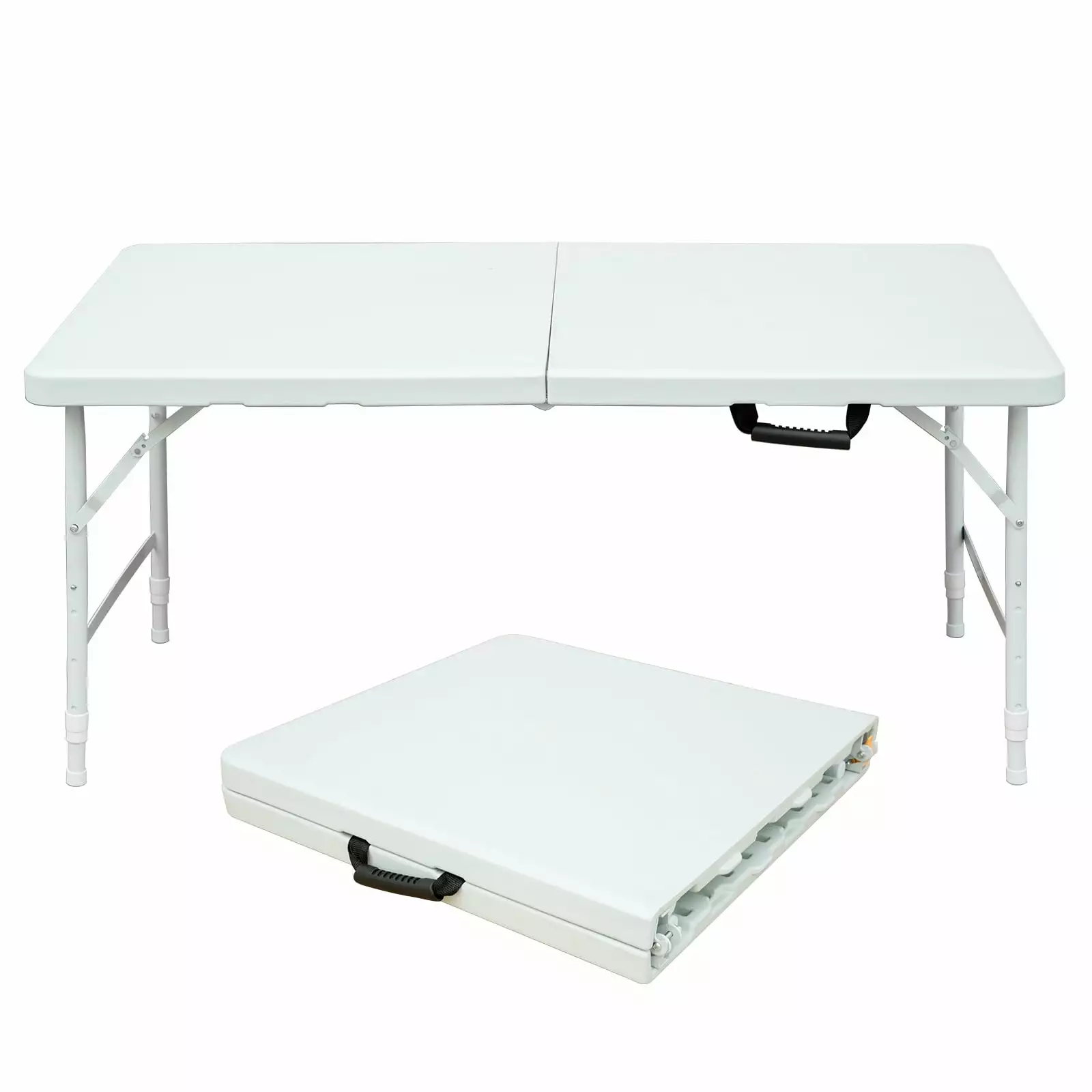 4ft Portable Folding Table Handle and Steel Legs Camping Dining Party White Plastic Picnic Table