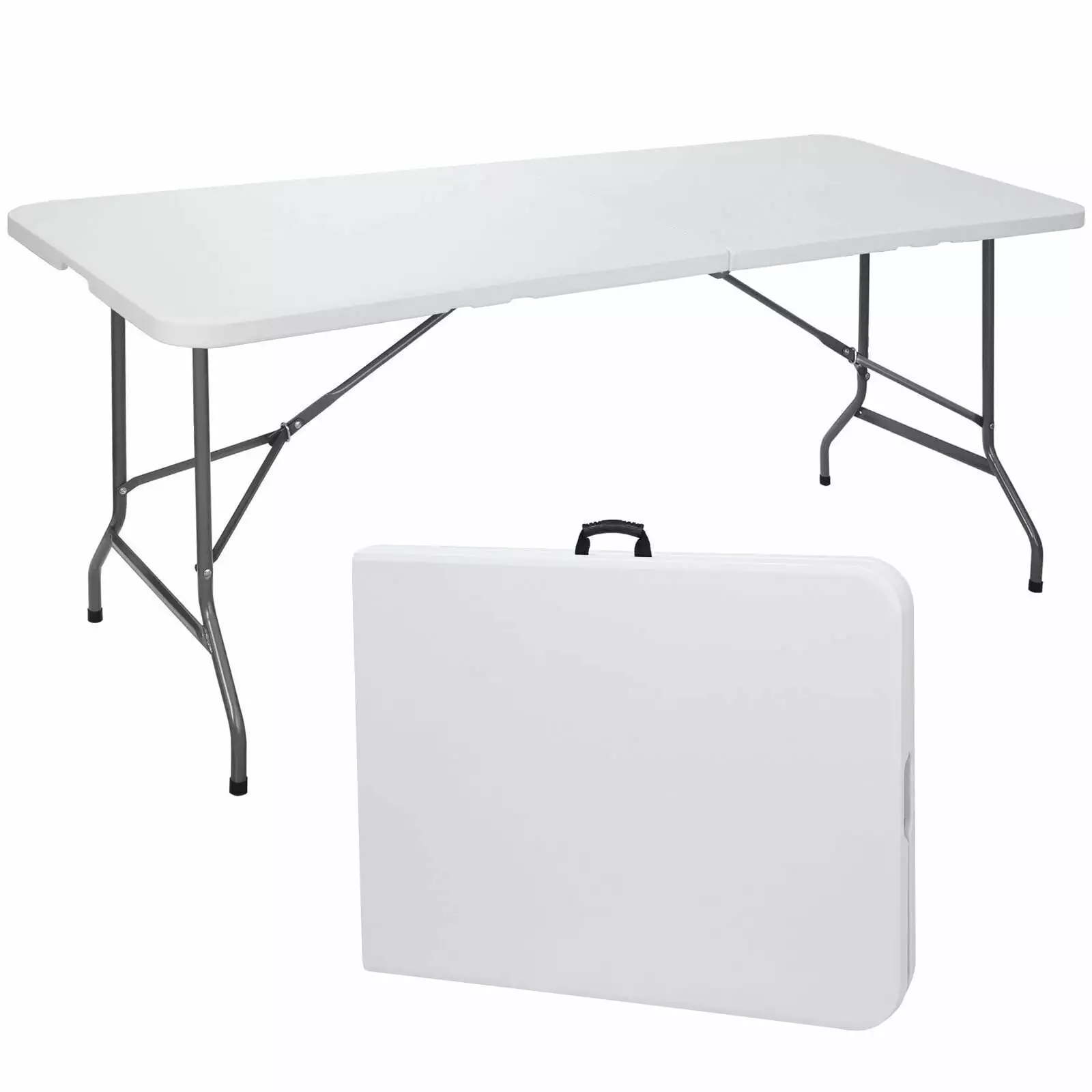 6ft Indoor Outdoor Plastic Fold--Half Utility Table Handle White