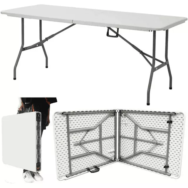 6ft Plastic Folding Table Multi-Purpose Outdoor Picnic Table Camping Kitchen Beach Party Steel Legs