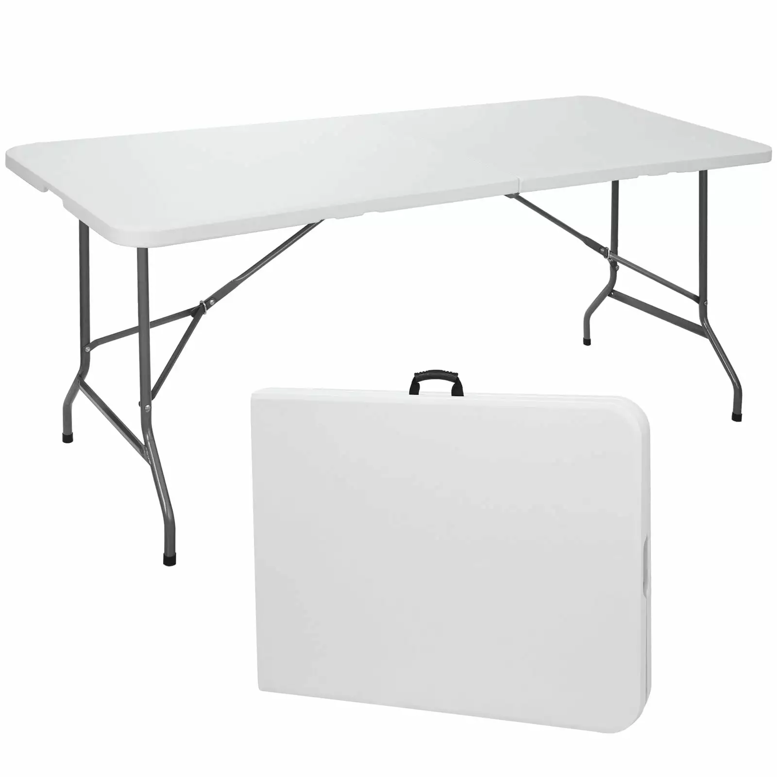 6FT Plastic Folding Table Portable Fold Half Picnic Utility Table Handle