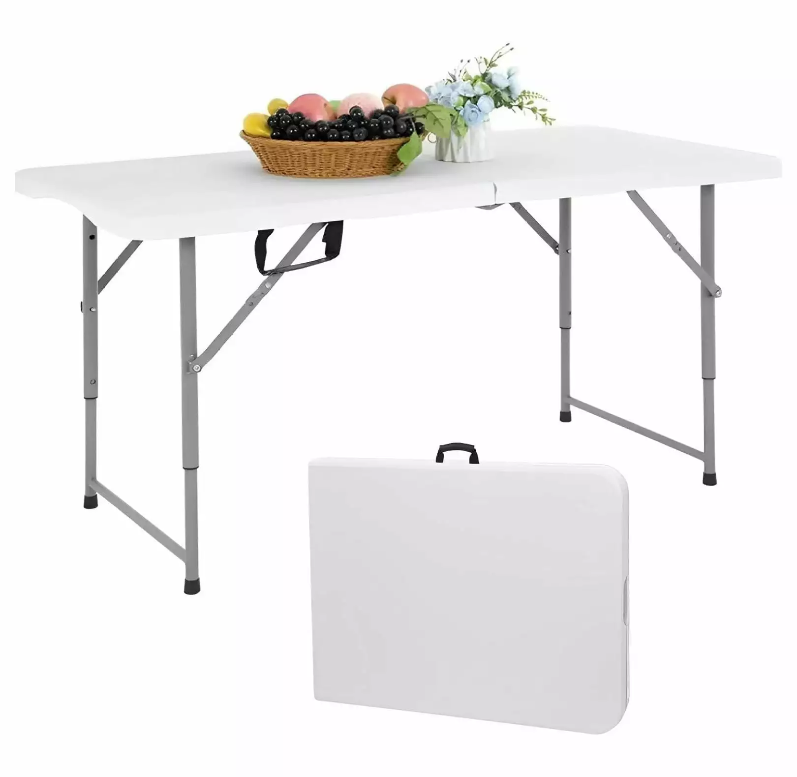 Alieon Folding Table 4 Foot Height Adjustable Heavy Duty Plastic Table Picnic Party Camping