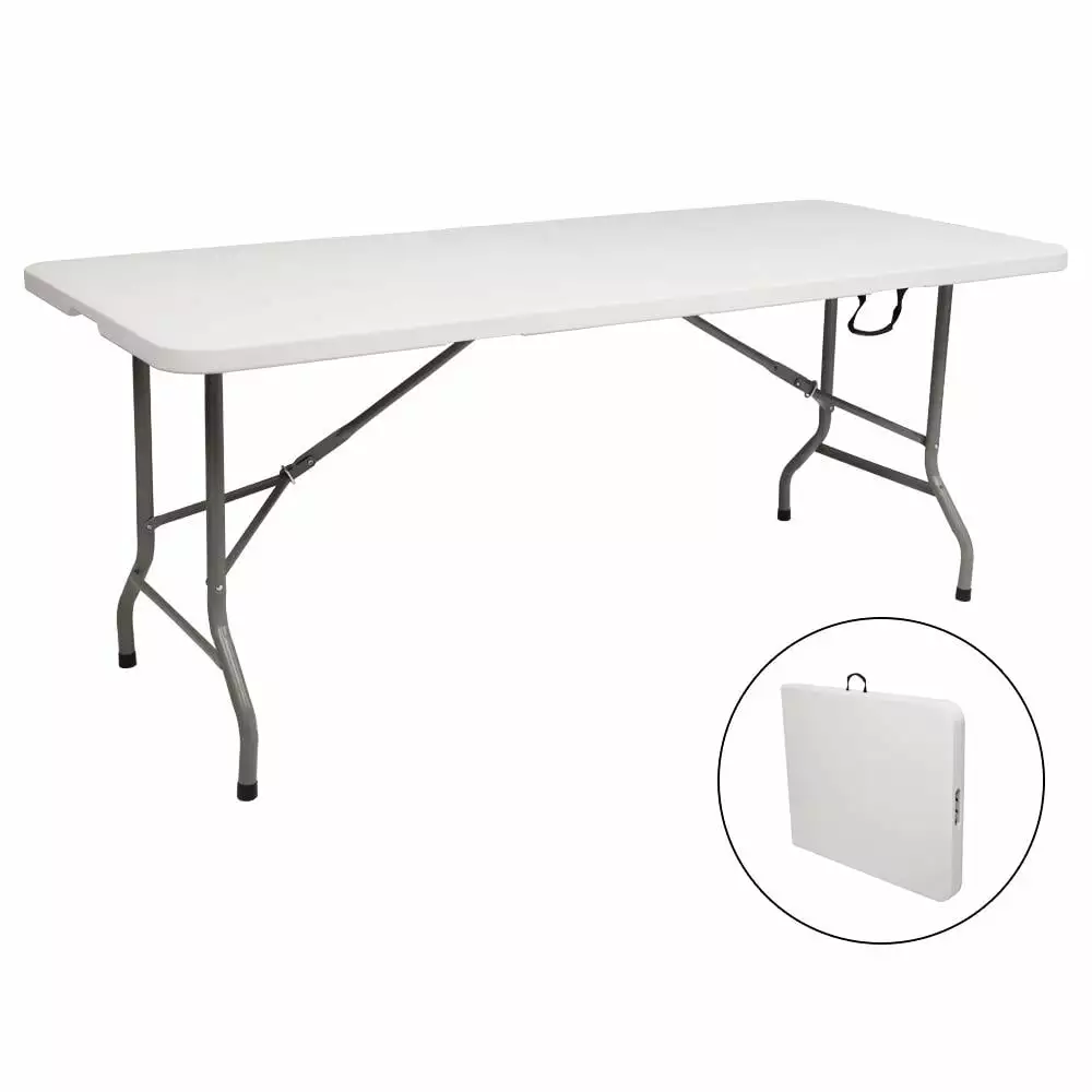 BaytoCare 6 Foot Fold--Half Table White Granite
