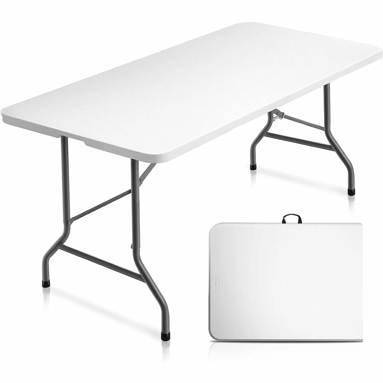 Bilot 6 Foot Plastic Folding Table Portable Long White Table Indoor Outdoor Use Carrying Handle