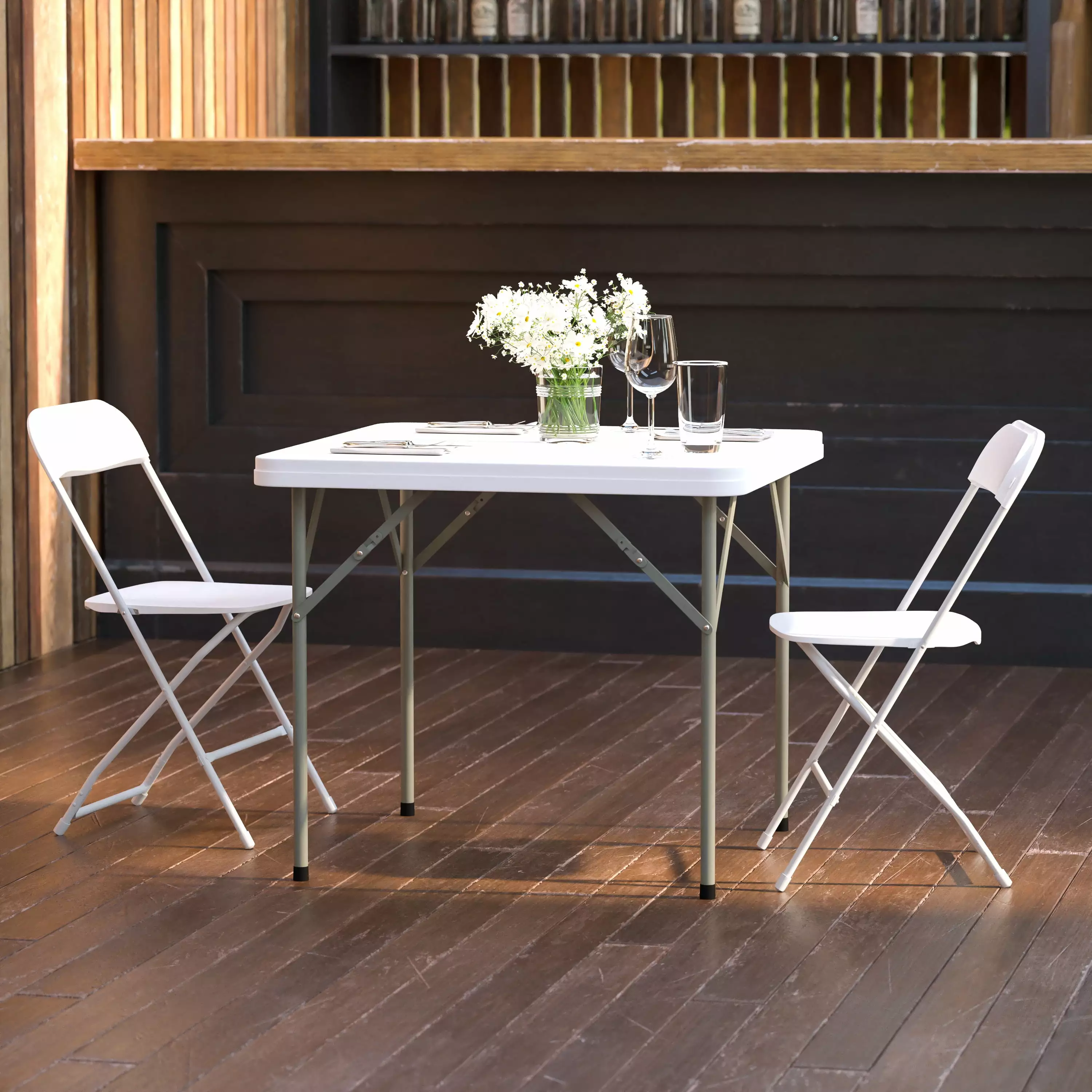 BizChair 2.85-Foot Square Granite White Plastic Folding Table Indoor Outdoor Use