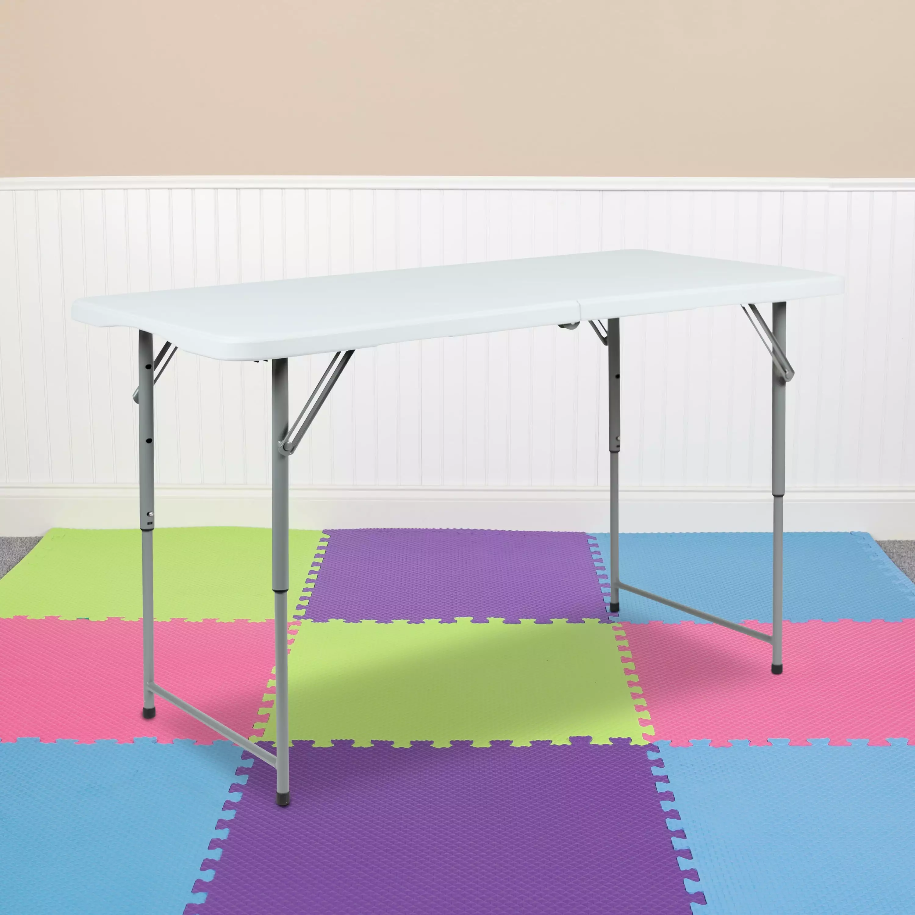 BizChair 4-Foot Height Adjustable Bi-Fold Granite White Plastic Folding Table Home and Office
