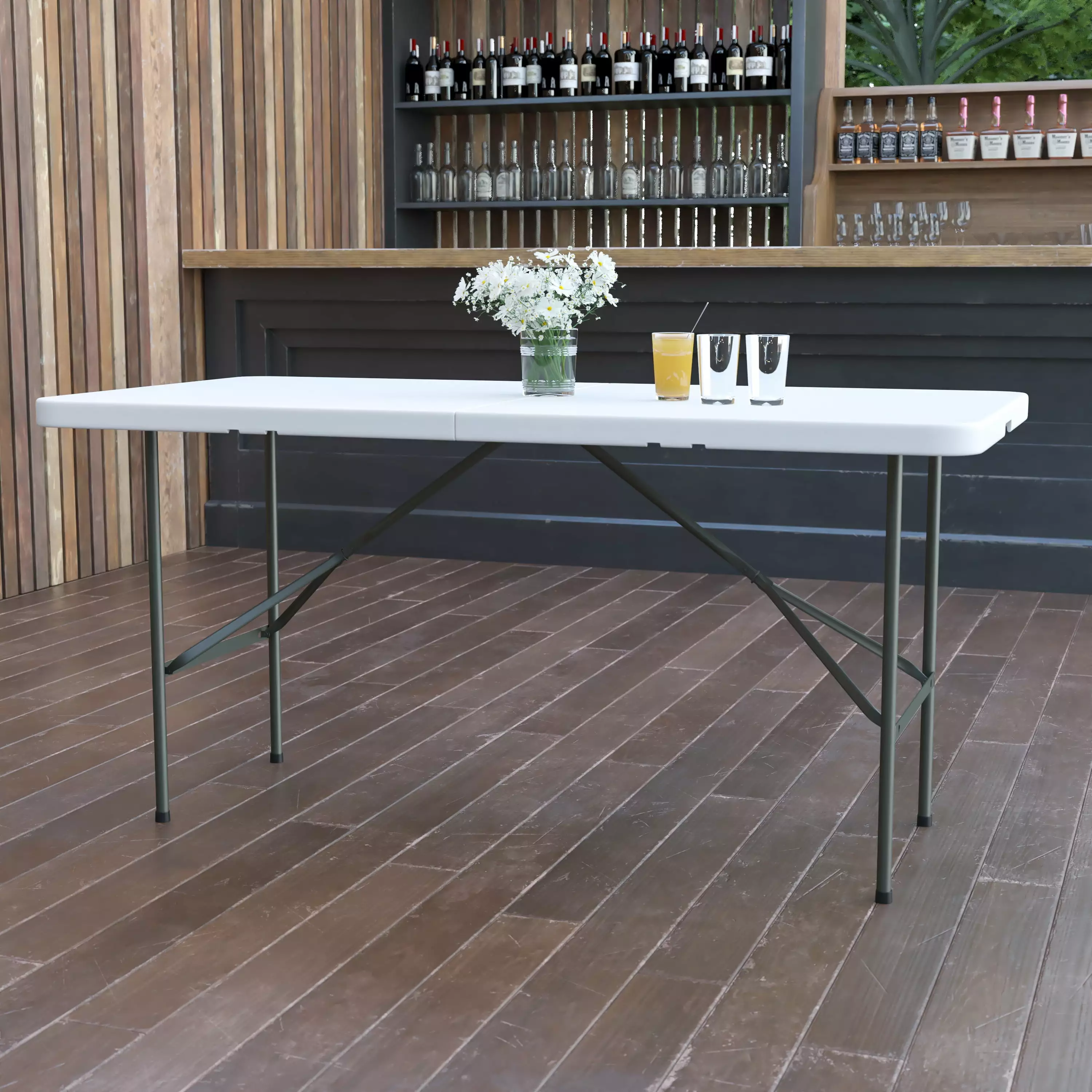 BizChair 5-Foot Bi-Fold Granite White Plastic Folding Table Heavy Duty Events