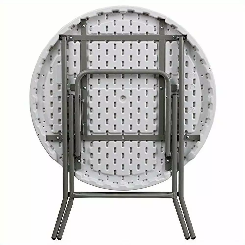 Bowery Hill 32 Inch Round Granite Folding Table White Durable Portable