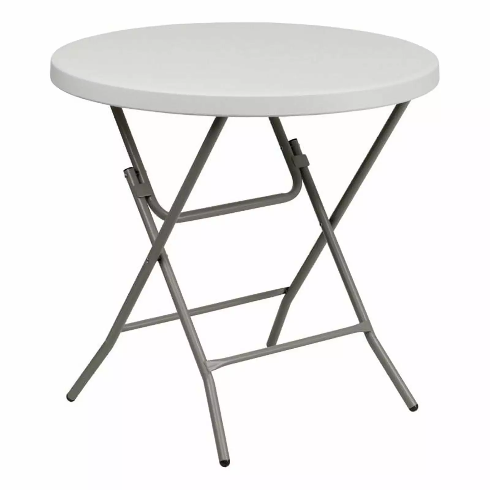 Bowery Hill Round Folding Table Non-Locking Legs Granite White Metal Plastic