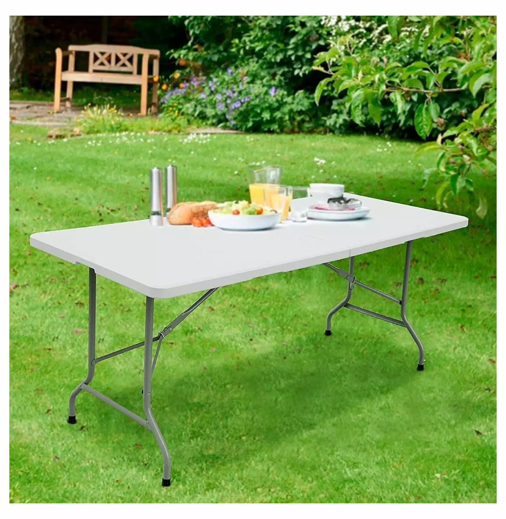 CLkPde Folding Table Indoor Outdoor Heavy Duty Portable Folding Plastic Dining Table Handle 6ft