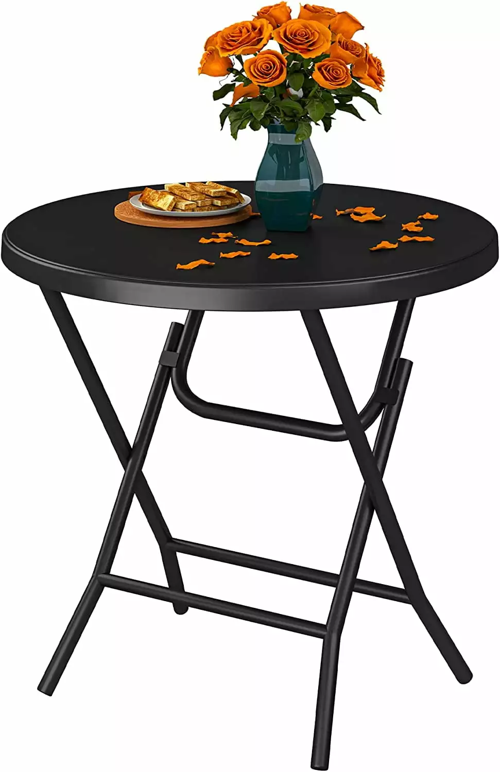 Craftian 32 Inch Round Folding Table Outdoor Indoor Lightweight Foldable Table Thick Table Top and Sturdy Metal Frame Black