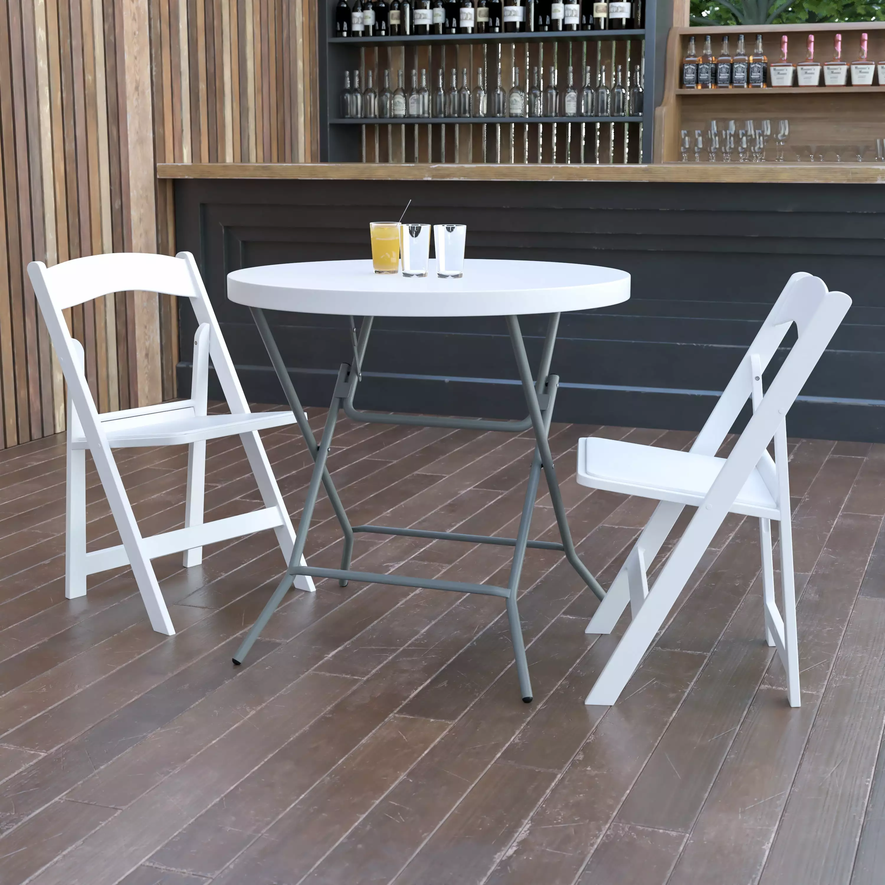 EMMA + OLIVER 2.63-Foot Round Granite White Plastic Folding Table Event Table 31.5 x 31.5 x 30