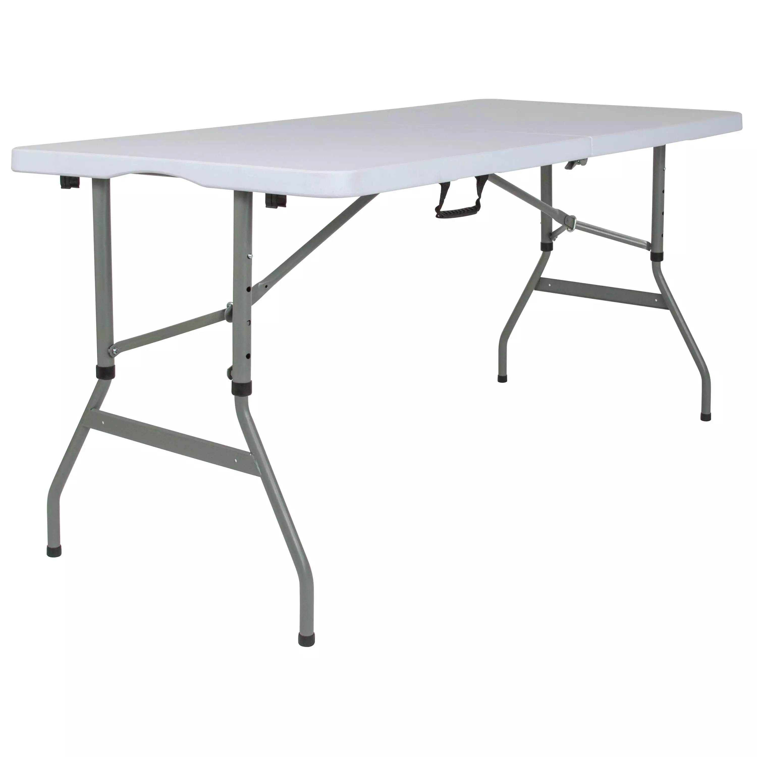 Emma + Oliver 5-Foot Height Adjustable Bi-Fold Granite White Plastic Folding Table Handle