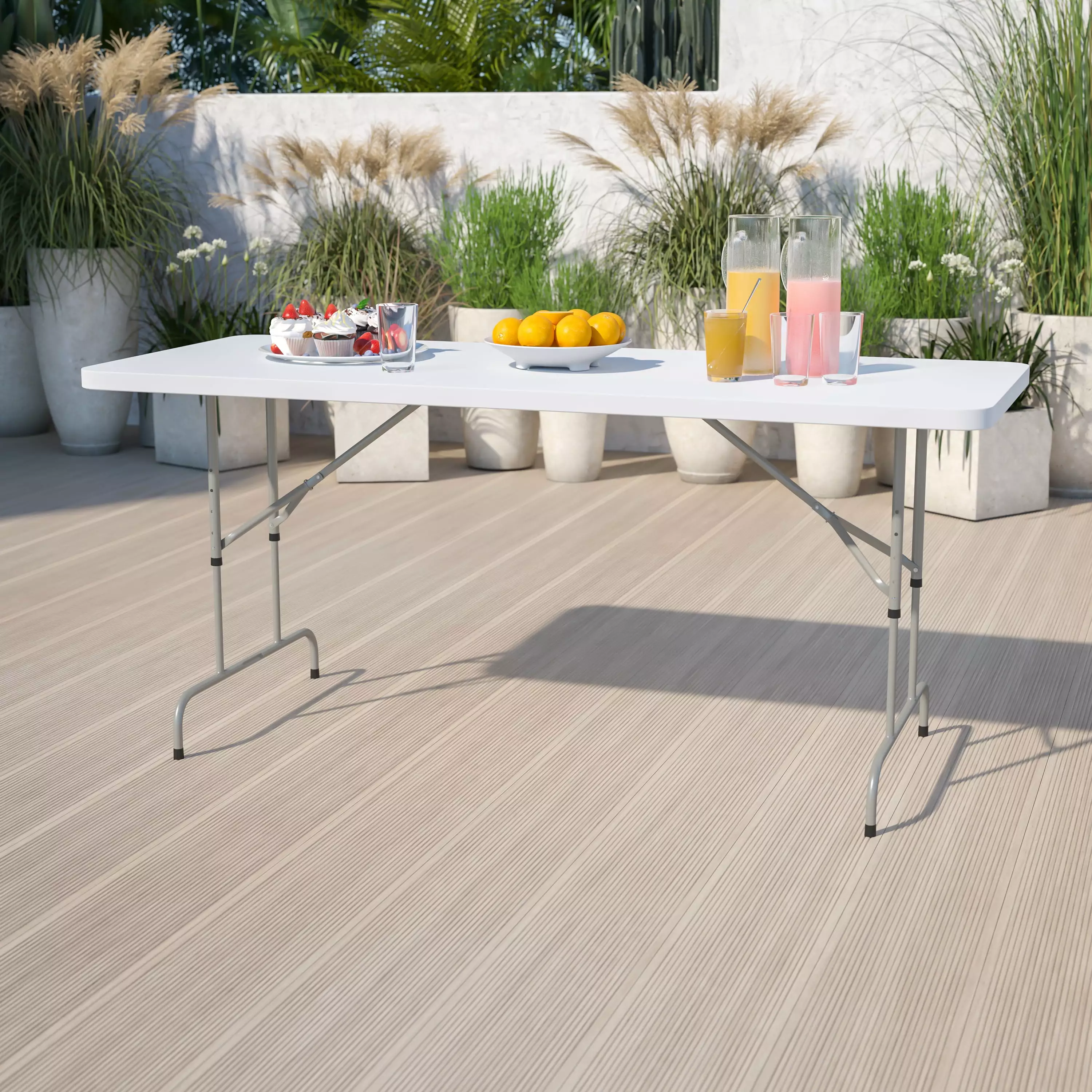 Emma + Oliver 6-Foot Adjustable Height Granite White Plastic Folding Event Table