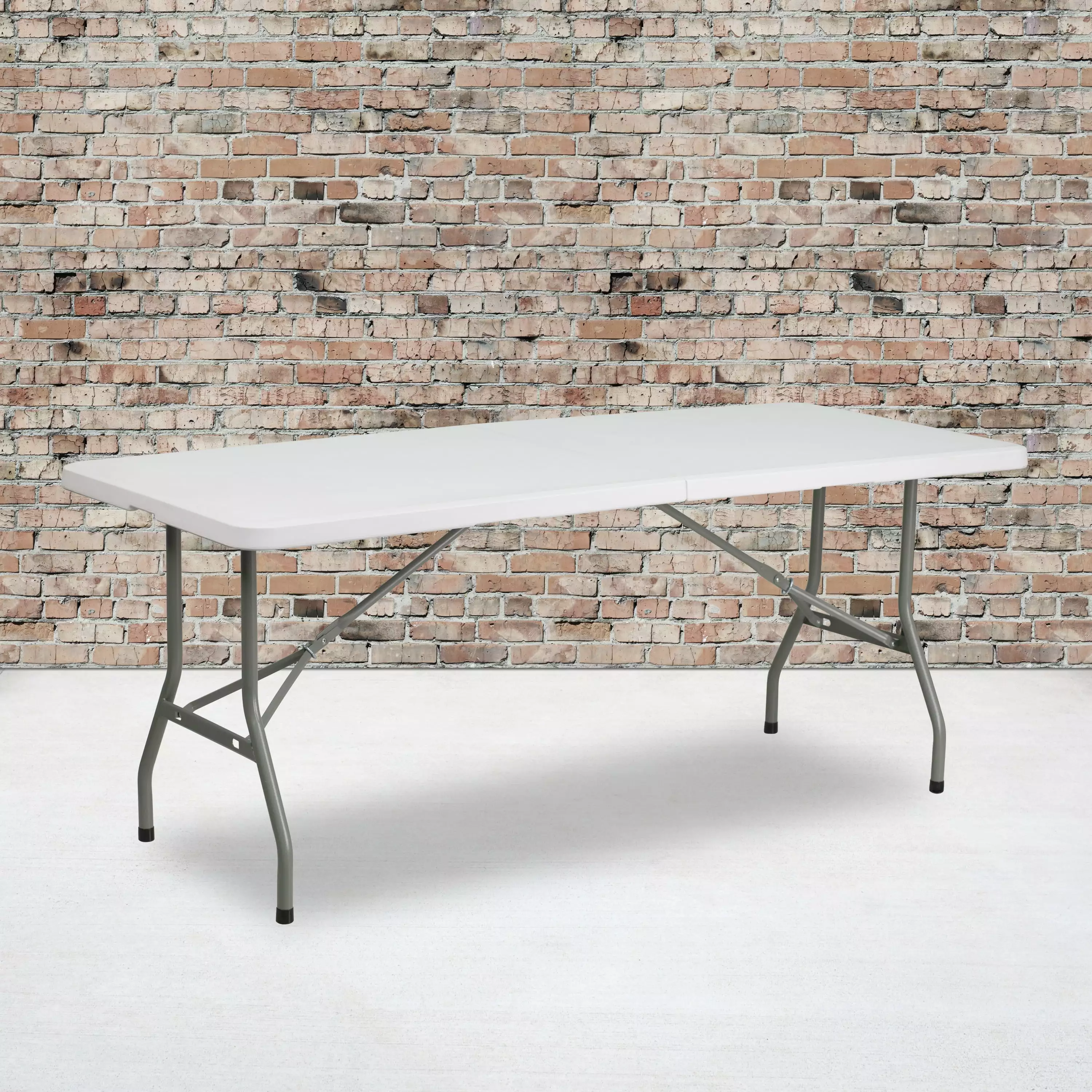 Emma + Oliver 6 Foot Bi Fold Granite White Plastic Folding Table Carrying Handle
