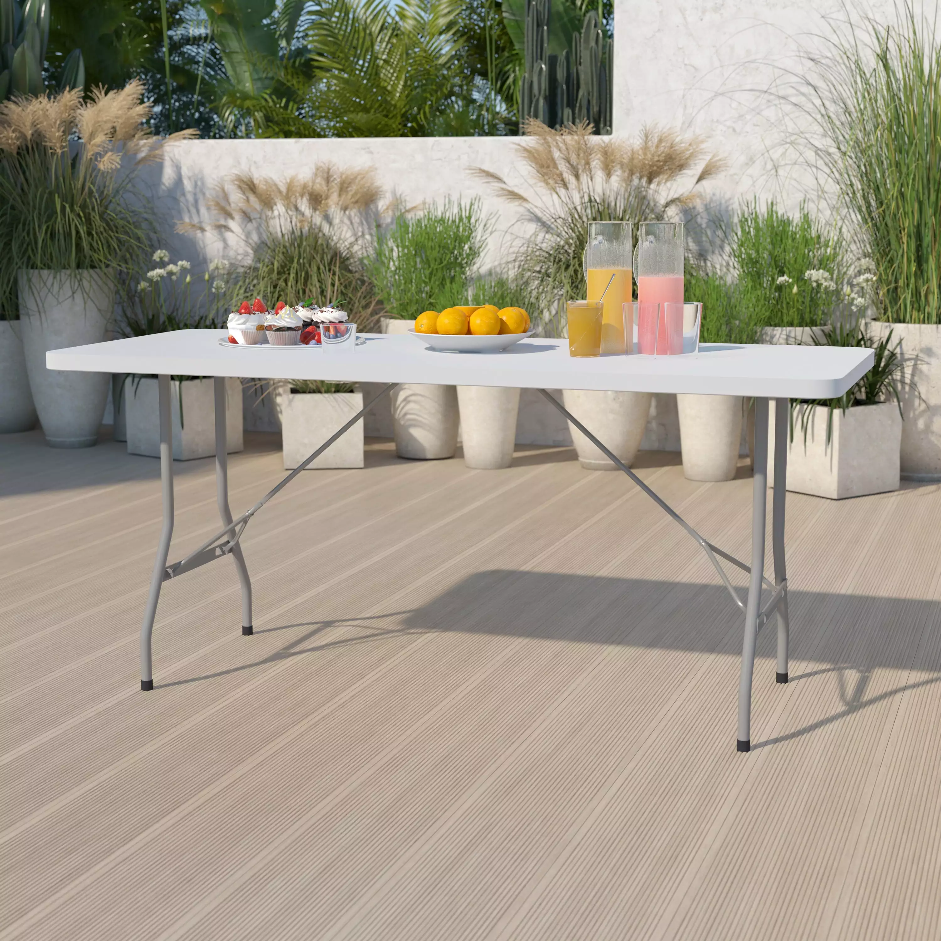 Emma + Oliver 6 Foot Granite White Plastic Folding Table Banquet Event Table