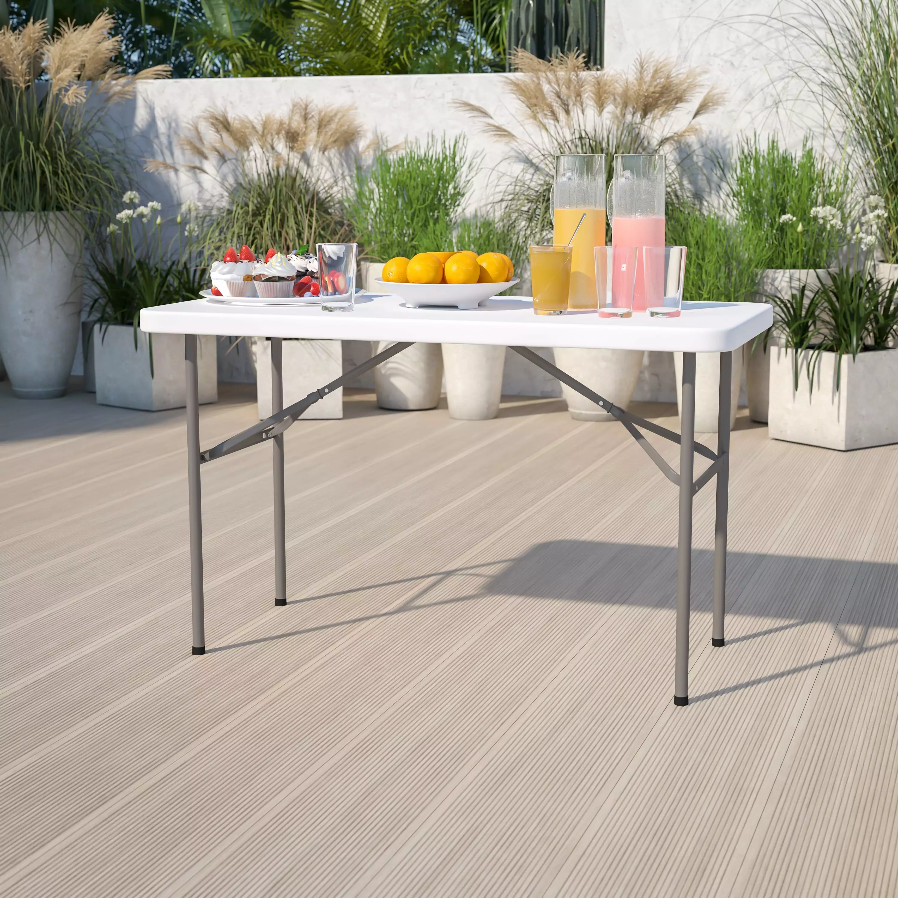 Flash Furniture 4-Foot Granite White Plastic Folding Table Indoor Outdoor Use
