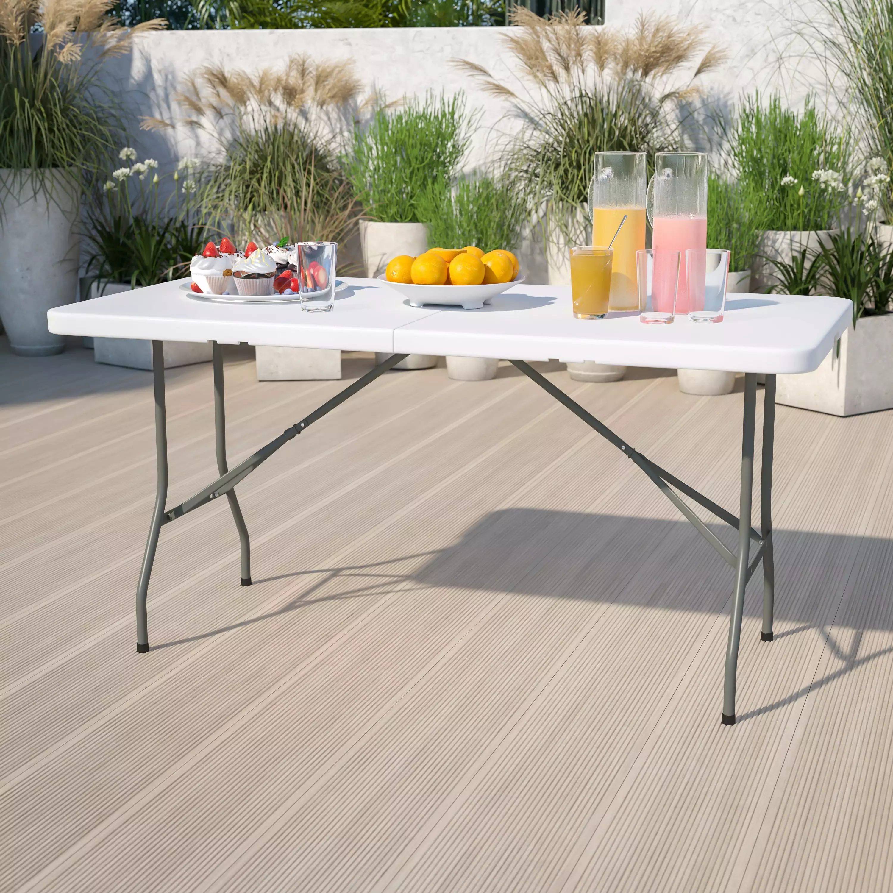Flash Furniture 5 Foot Granite White Plastic Folding Table
