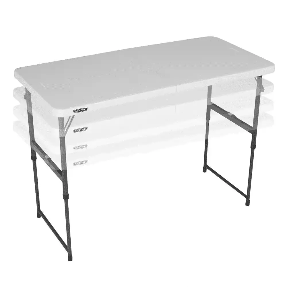 Fold--Half Table Plastic Almond Rectangular One Hand Adjustable Height 4 Ft Home