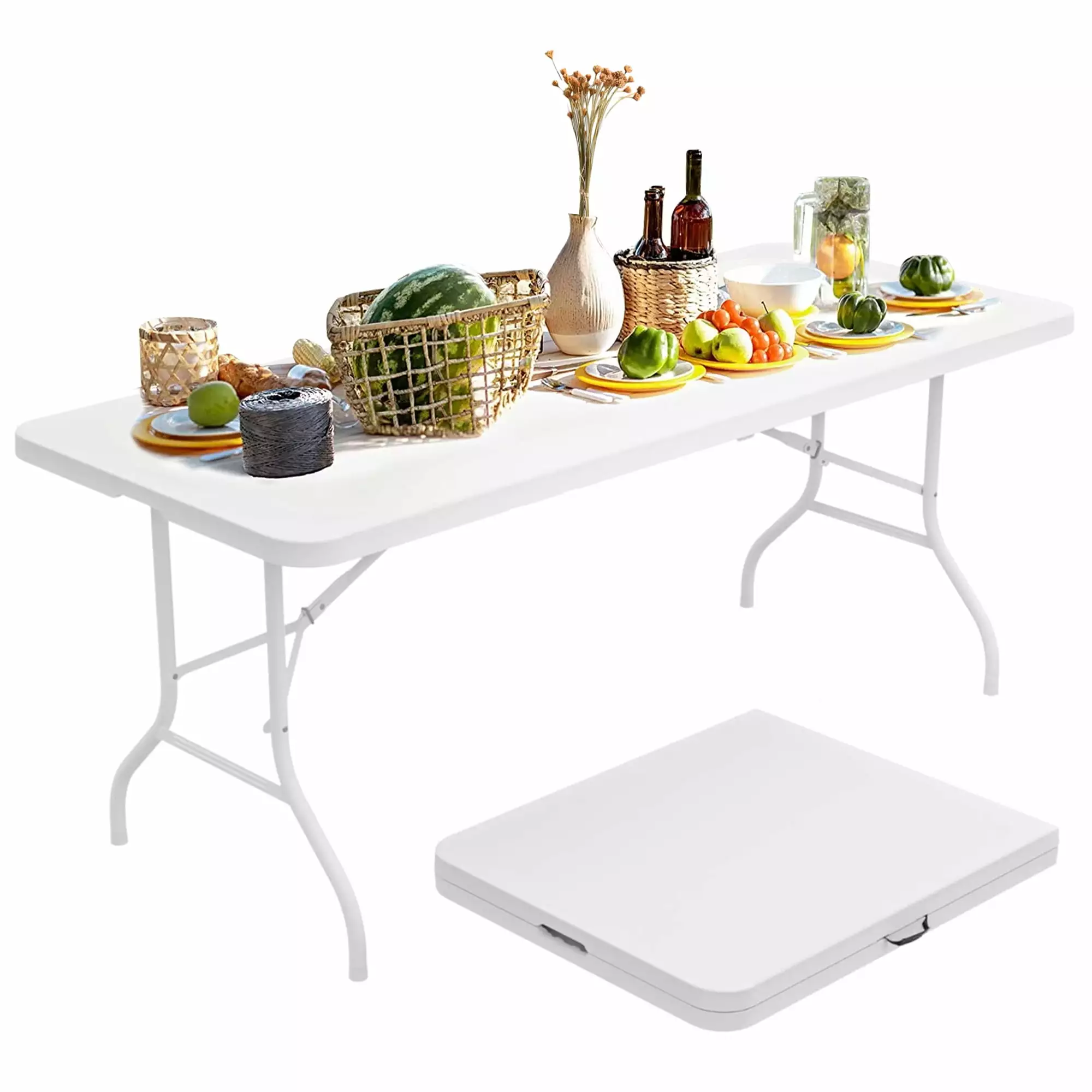 8 Foot Bi-Fold Plastic Folding Table White Large Events and Parties