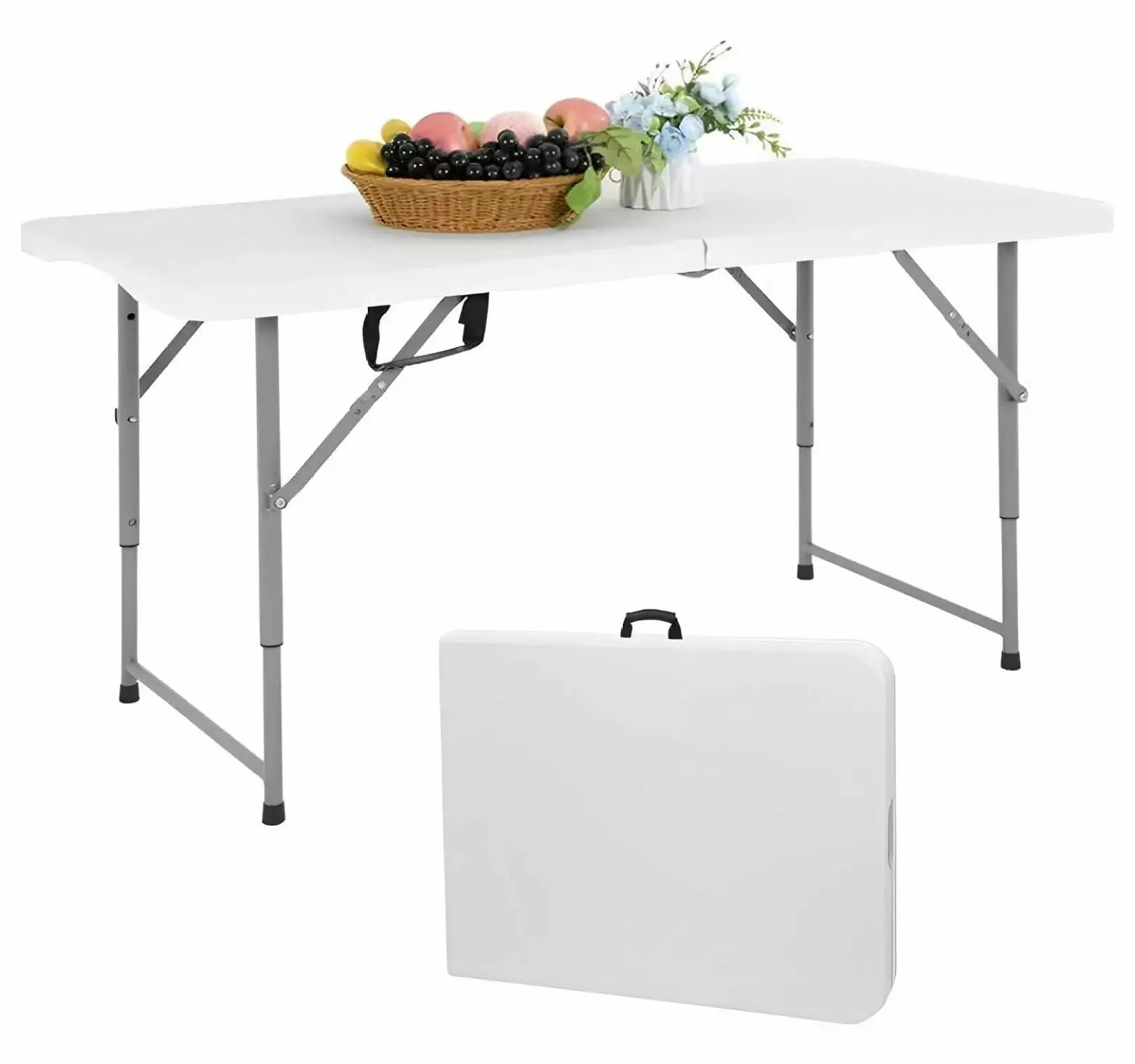 4 Foot Height Adjustable Folding Dining Table Heavy Duty Plastic Picnic Party Camping Indoor Outdoor