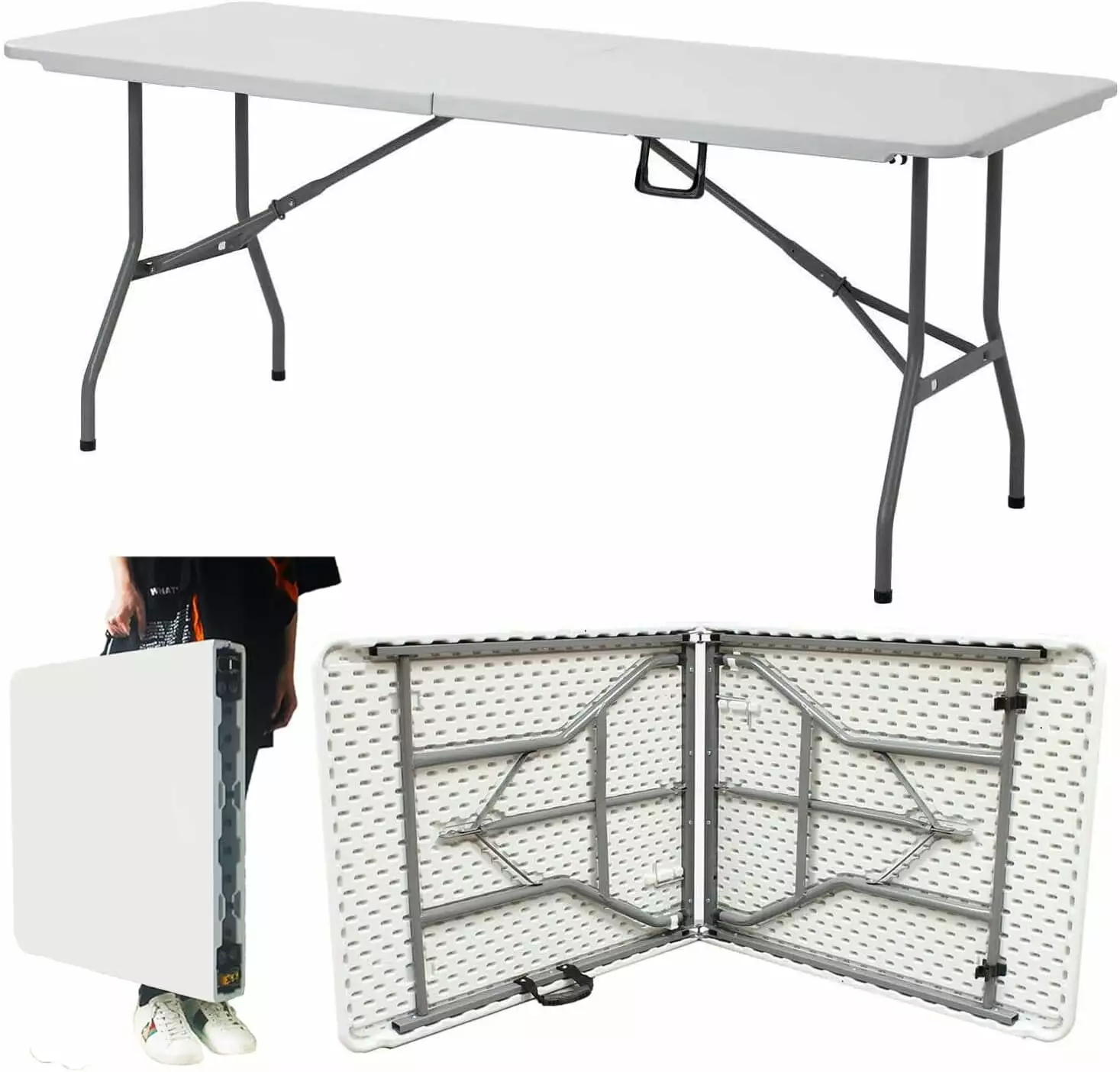6 Foot Plastic Folding Table Portable Long Table Picnic Party Camping White