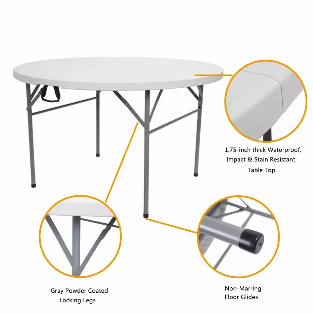 GoDecor 48 Round White Plastic Folding Table 4 Ft Indoor Outdoor Dining Table