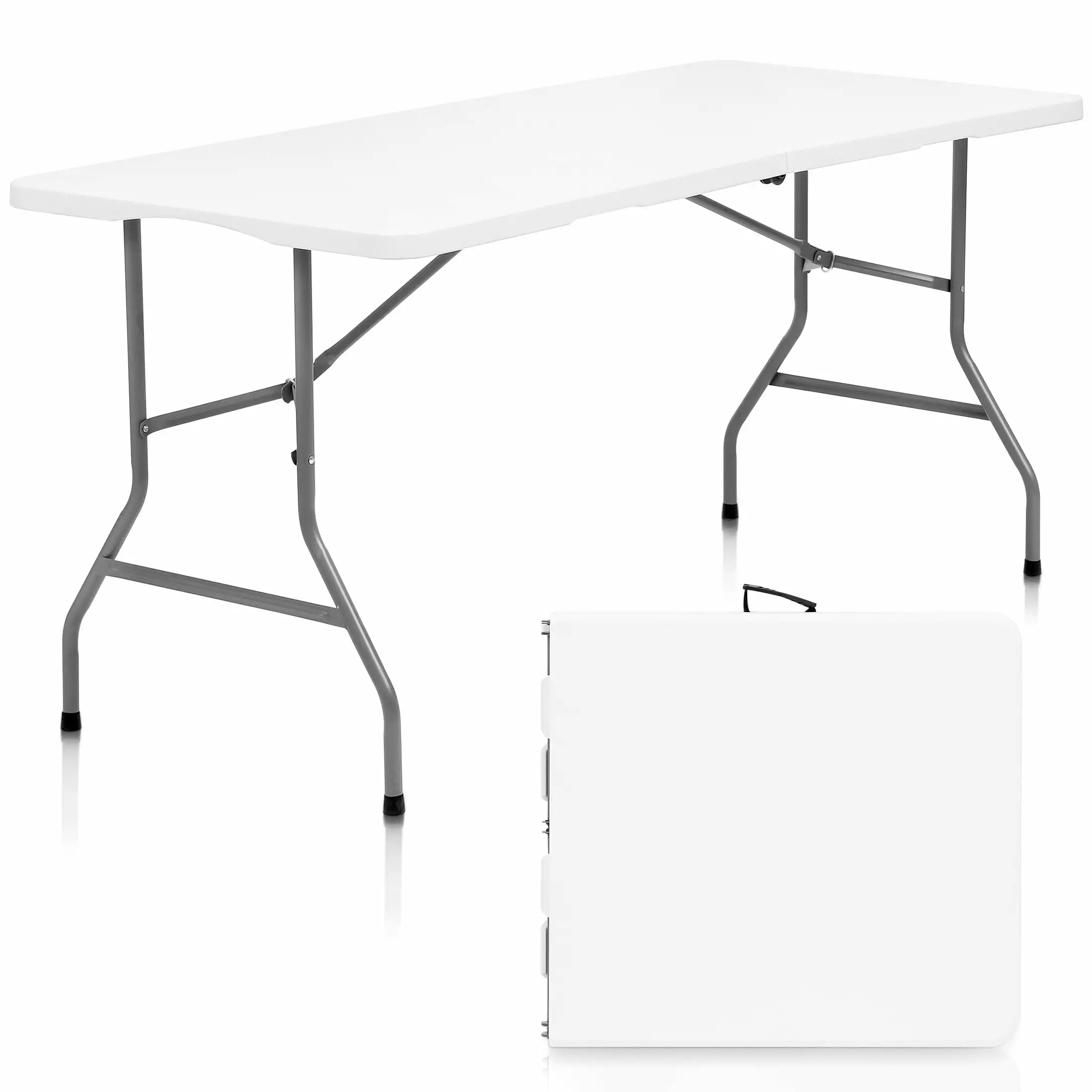 HONGGE 5 ft Folding Table Plastic Easy Setup Foldable Table Indoor Outdoor Use Picnics Parties BBQs