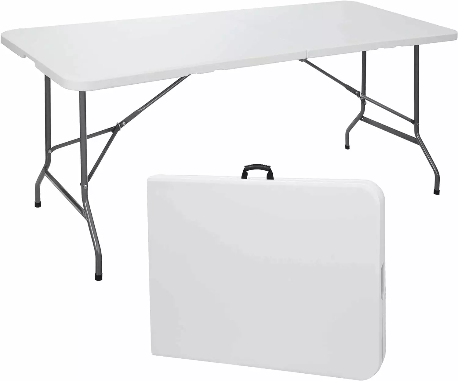6 ft Indoor Outdoor Heavy Duty Plastic Folding Table Portable Picnic Table Fold Half Utility Table Handle and Steel Legs C...
