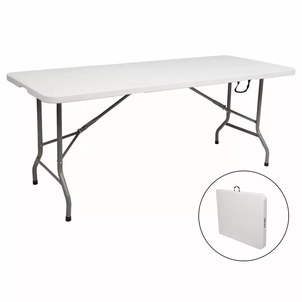 IVV 6 Ft Heavy Duty Plastic Folding Table No Assembly Needed Indoor Outdoor Picnic Dining Party White