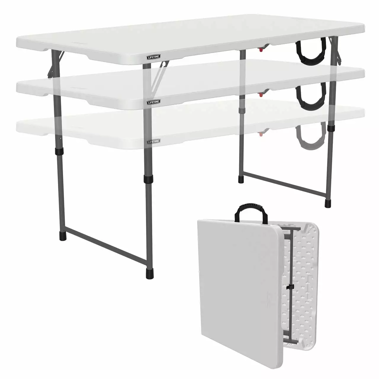 Lifetime 4 Foot Fold--Half Adjustable Height Table White Indoor Outdoor Essential