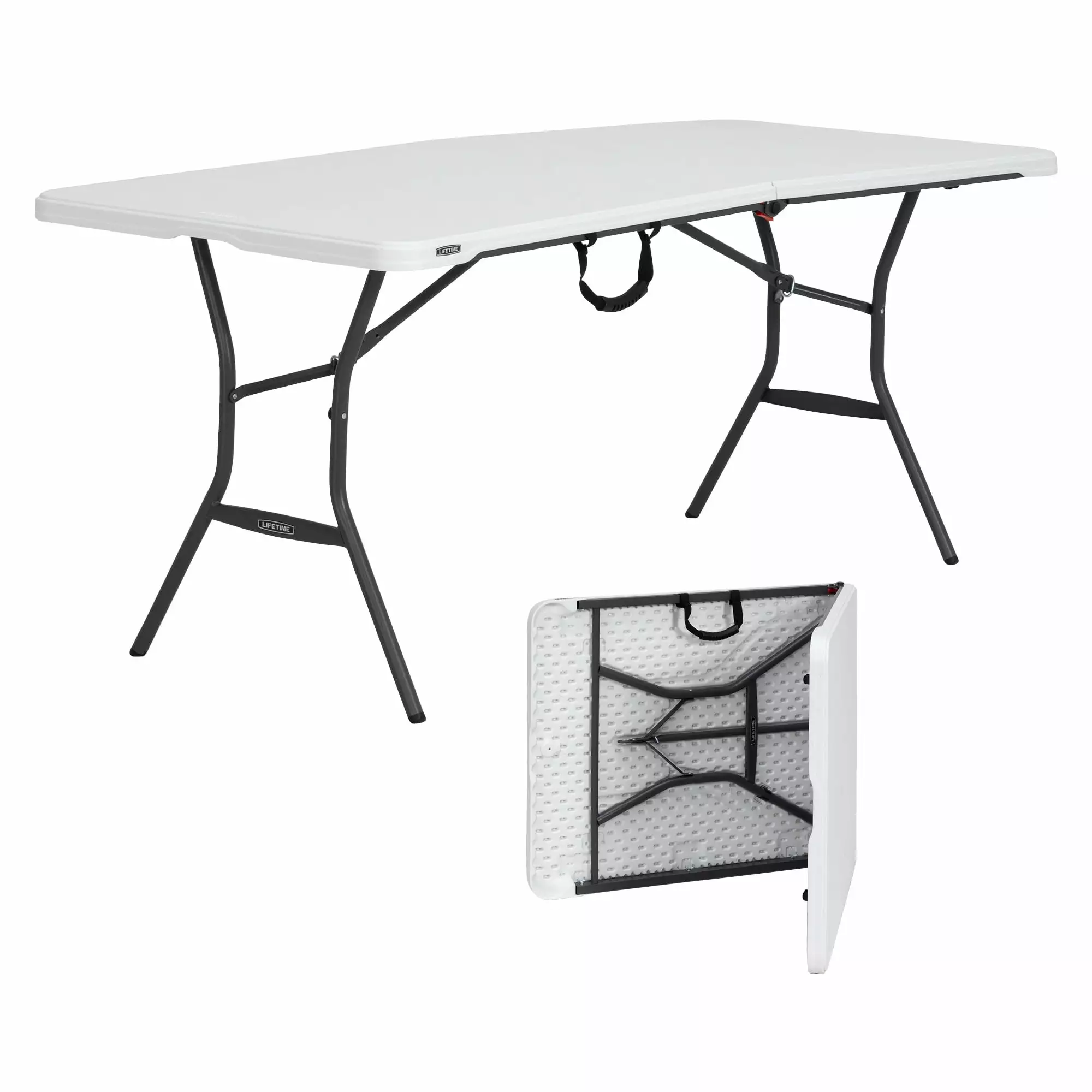 Lifetime 6 Foot Fold--Half Rectangle Table Indoor Outdoor Light Commercial Grade White Granite