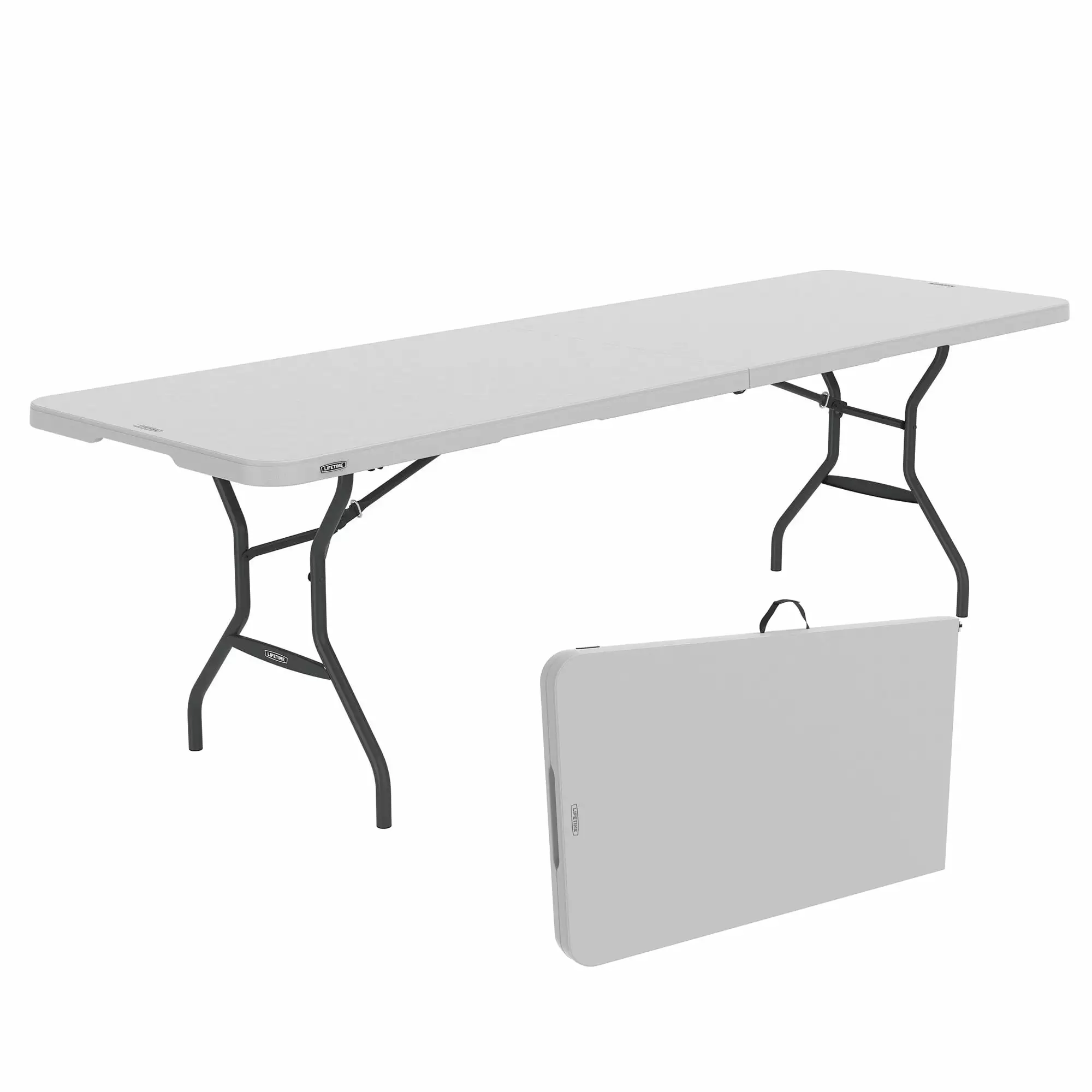 Lifetime 8 Foot Fold--Half Rectangle Table - Indoor/Outdoor Commercial Grade White Granite Table