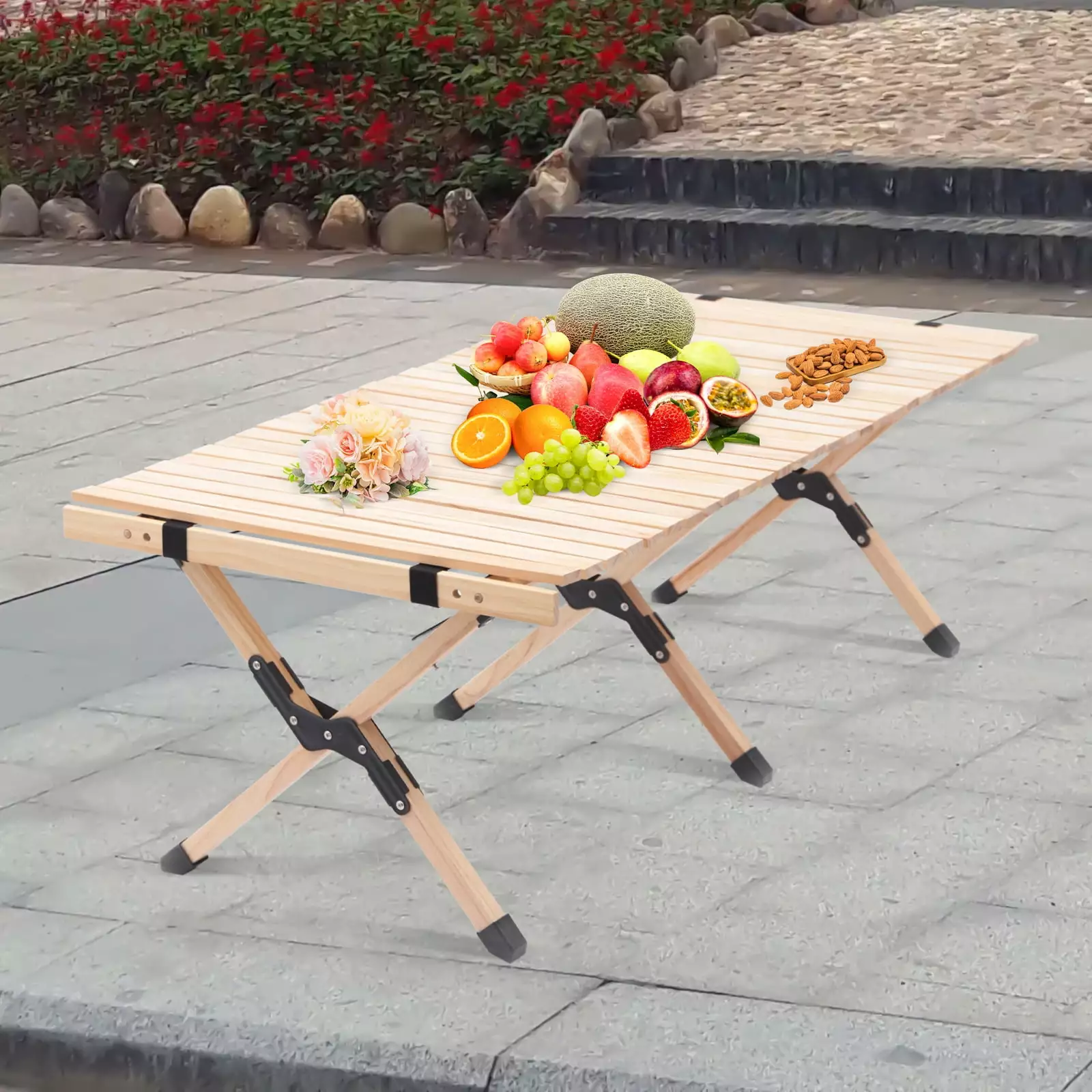 Mkyiongou 43x23in Portable Picnic Table Wooden Folding Table Indoor Outdoor Camping BBQ Travel Beach Party