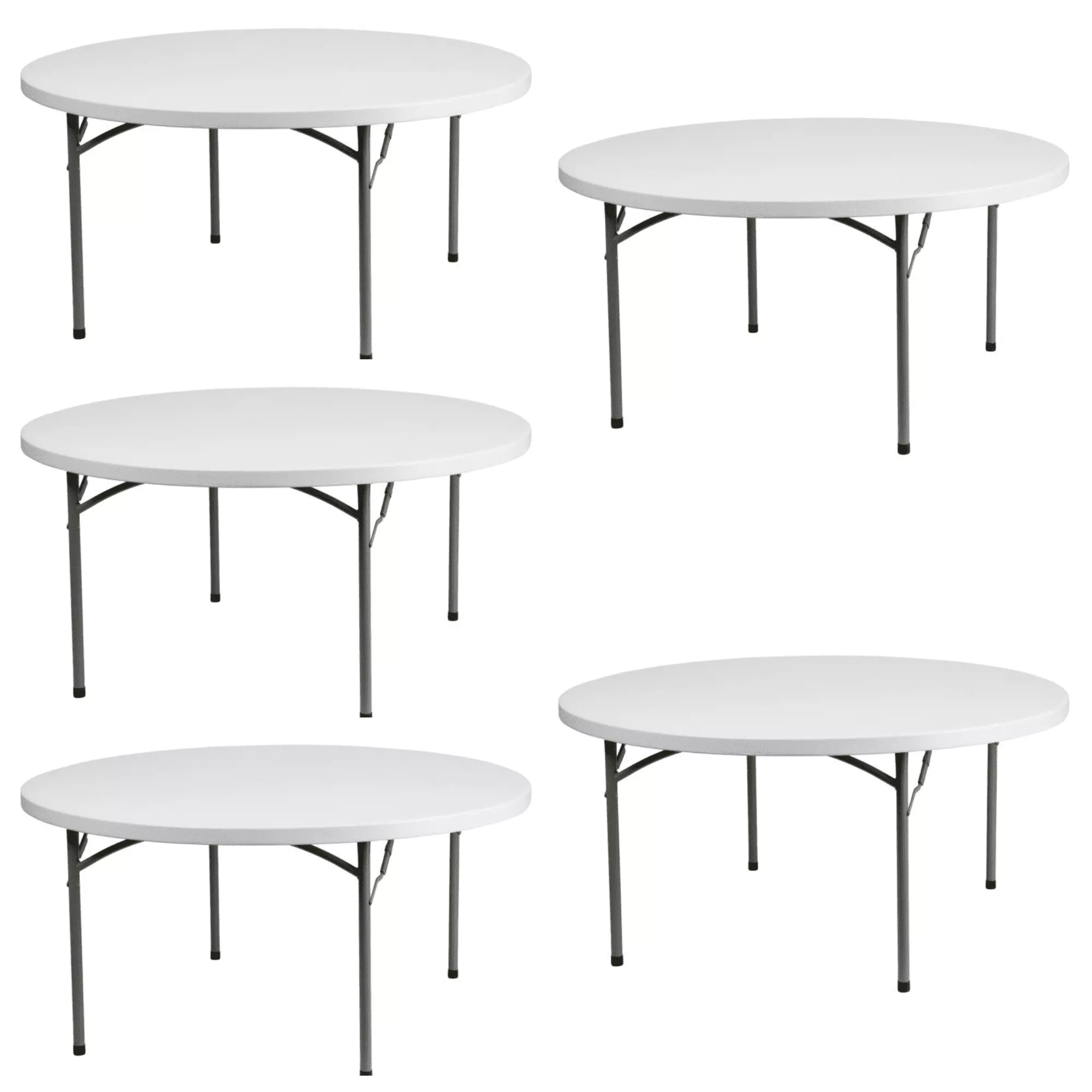 5 Pack 60 Inch Round Granite White Commercial Quality Plastic Folding Tables