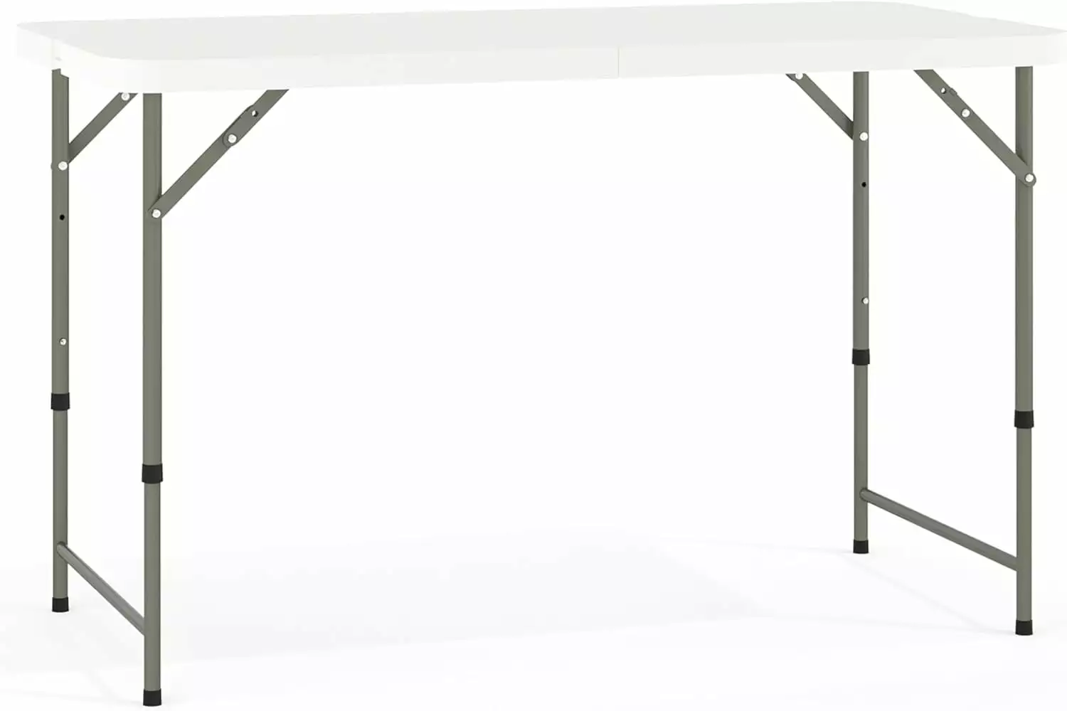 4' Rectangular Plastic Folding Event Table Adjustable Legs and Carrying Handle Bi-Fold Banquet Table Indoor Outdoor White