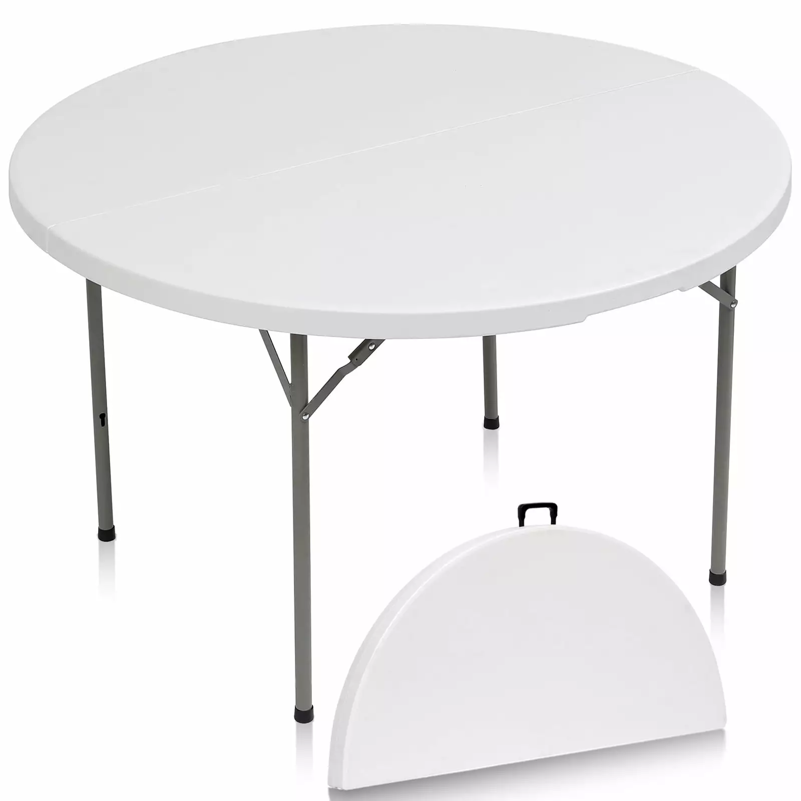 SUGIFT Round Folding Table 4Ft Indoor Outdoor Plastic Table Kitchen Camping Picnic BBQ Party White