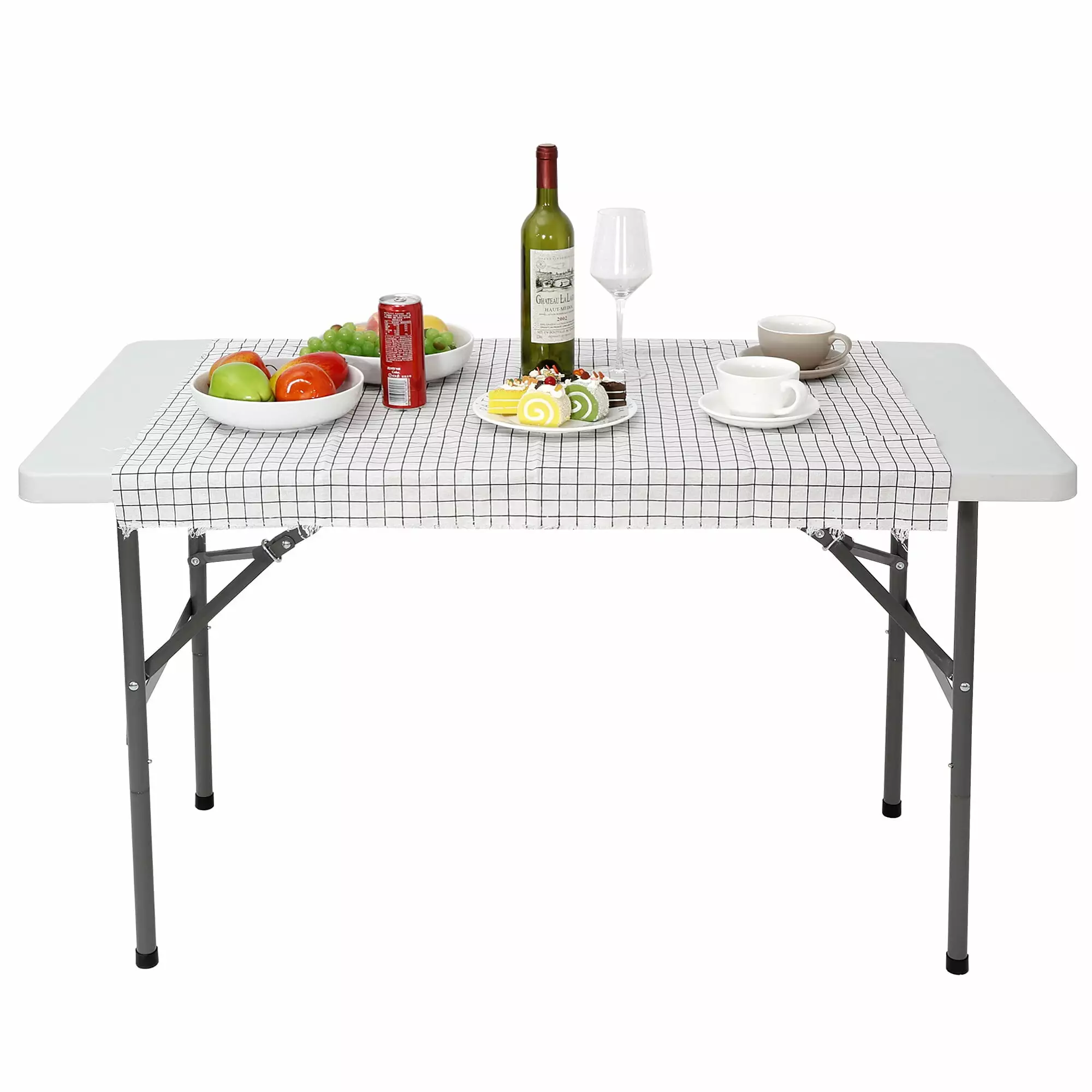 SuperDeal 4ft HDPE Folding Table Fold--Half Portable Handle Camping Picnic Dining White