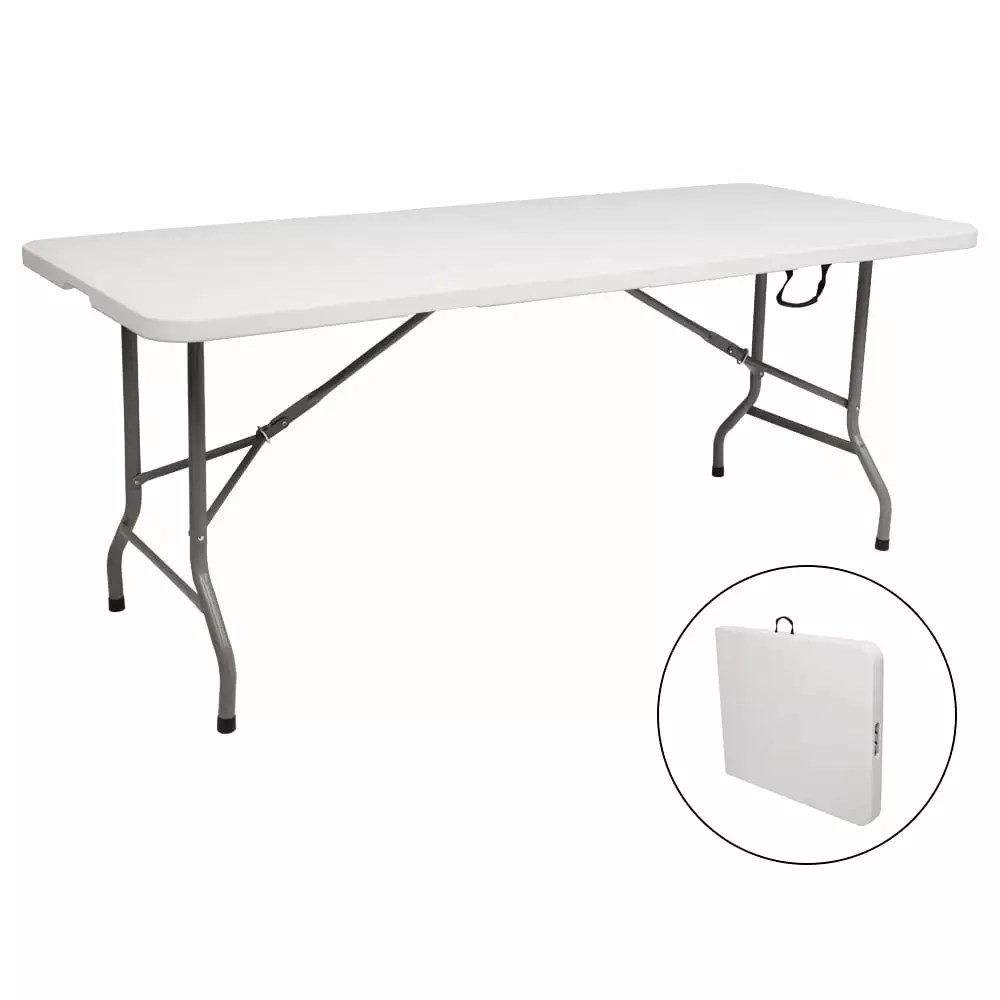 Tcbosik 6Ft Outdoor Folding Rectangular Plastic Table Portable Courtyard Table White