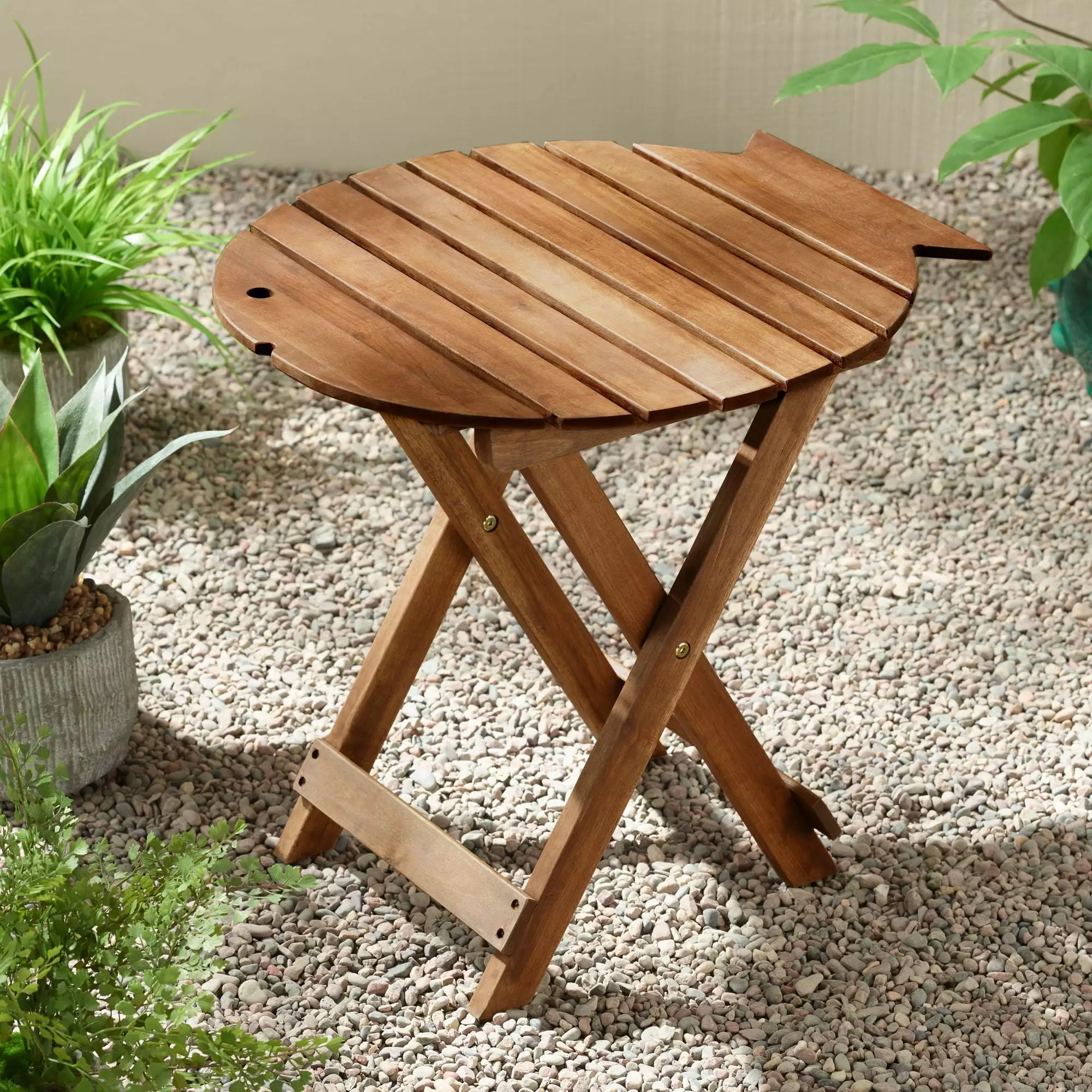 Teal Island Designs Farmhouse Rustic Acacia Wood Outdoor Folding Table 21 x 19 Natural