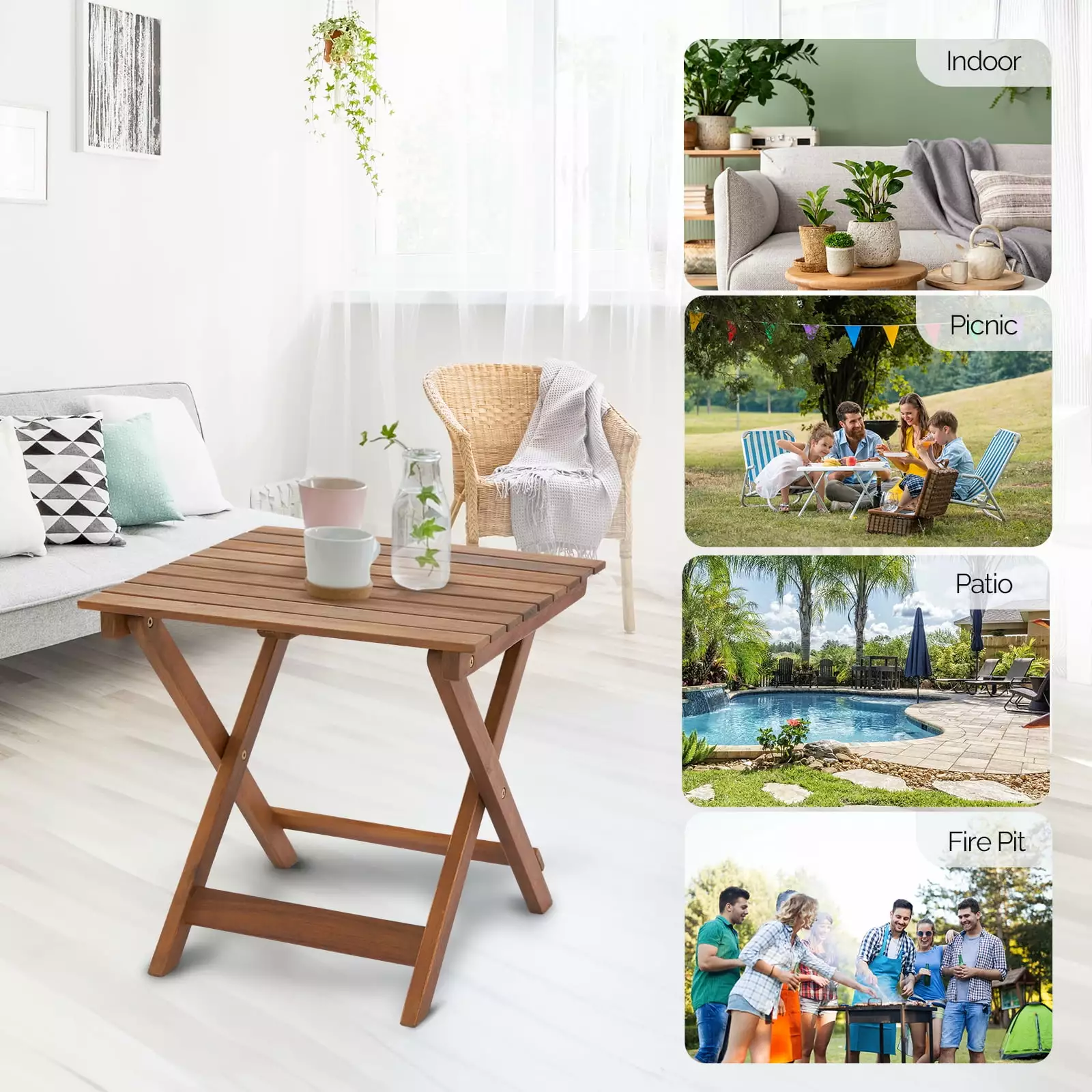 UBesGoo Accia Wood Side Table Wooden Folding Table Outdoor and Indoor Use