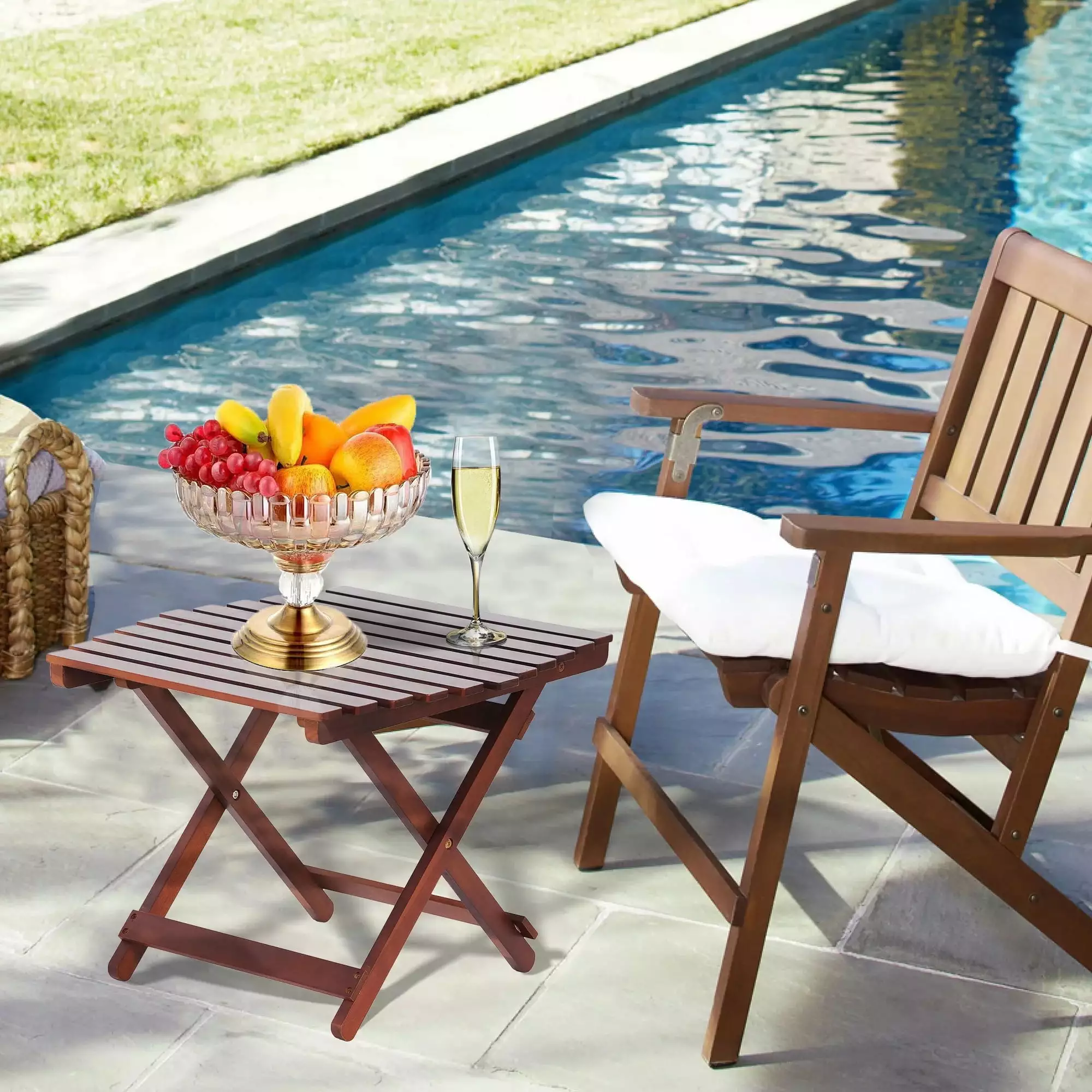 Wooden Outdoor Folding Table Portable Patio Garden Coffee Side Table Camping Picnic Beach Walnut