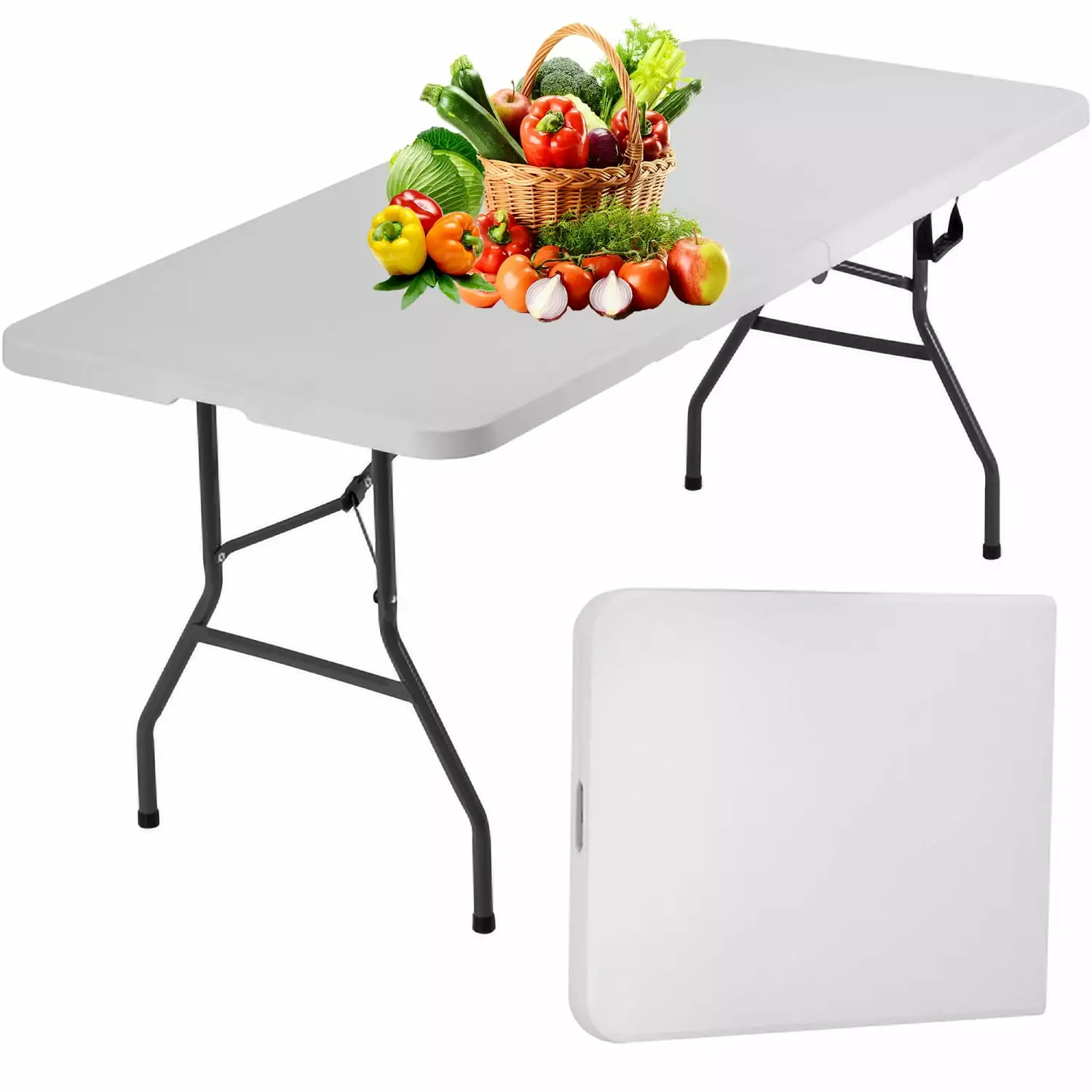 XF XINFENG White Plastic Folding Table Heavy Duty Picnic Party and Camping