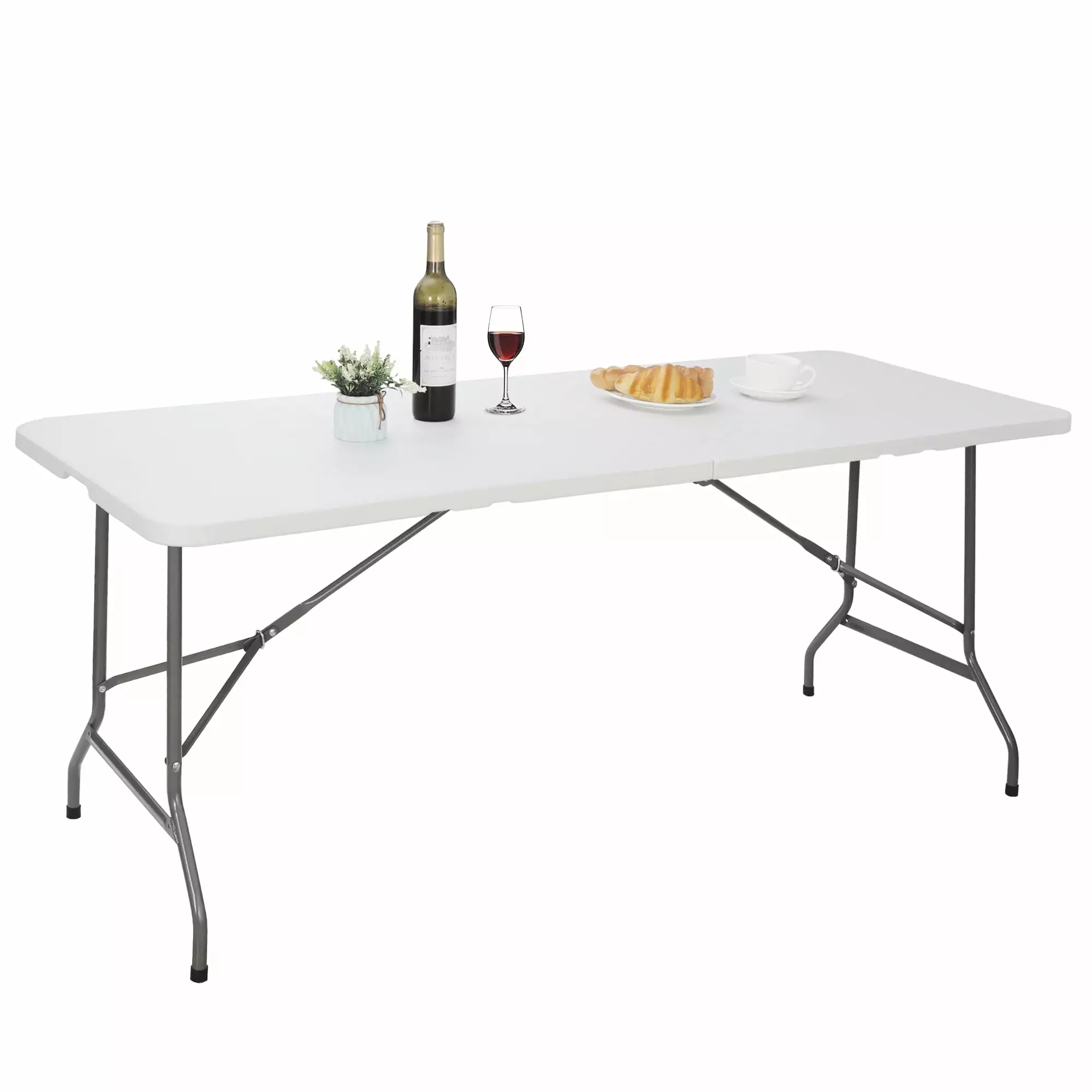 ZENSTYLE 6ft Rectangular Folding Table Plastic Picnic Camping Desk Max 220lbs White