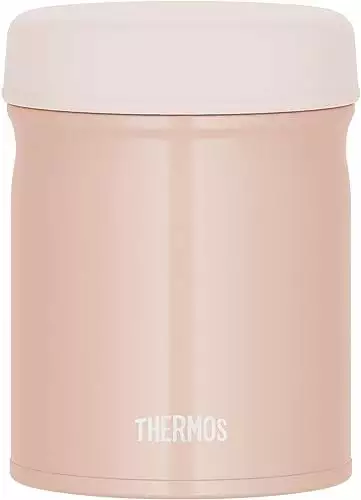 Thermos Vacuum Insulated Soup Jar 400ml Beige Pink Dishwasher Safe Keep Warm and Cool Easy to Clean Round Mouth Design