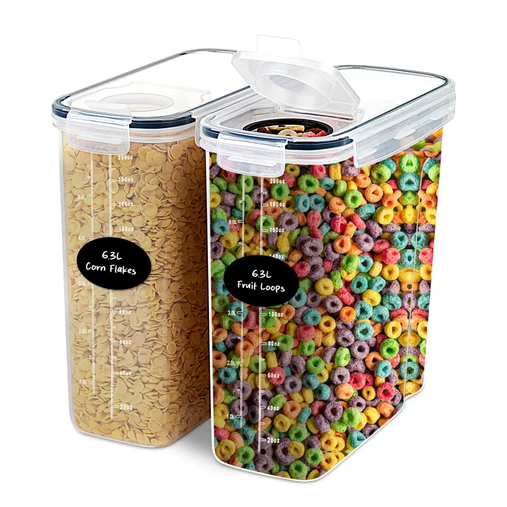 Extra Large Cereal Containers Storage 6.3L - 213 fl. oz - 2 Pc Family Size Cereal Dispenser Countertop, Bulk Airtight Food...