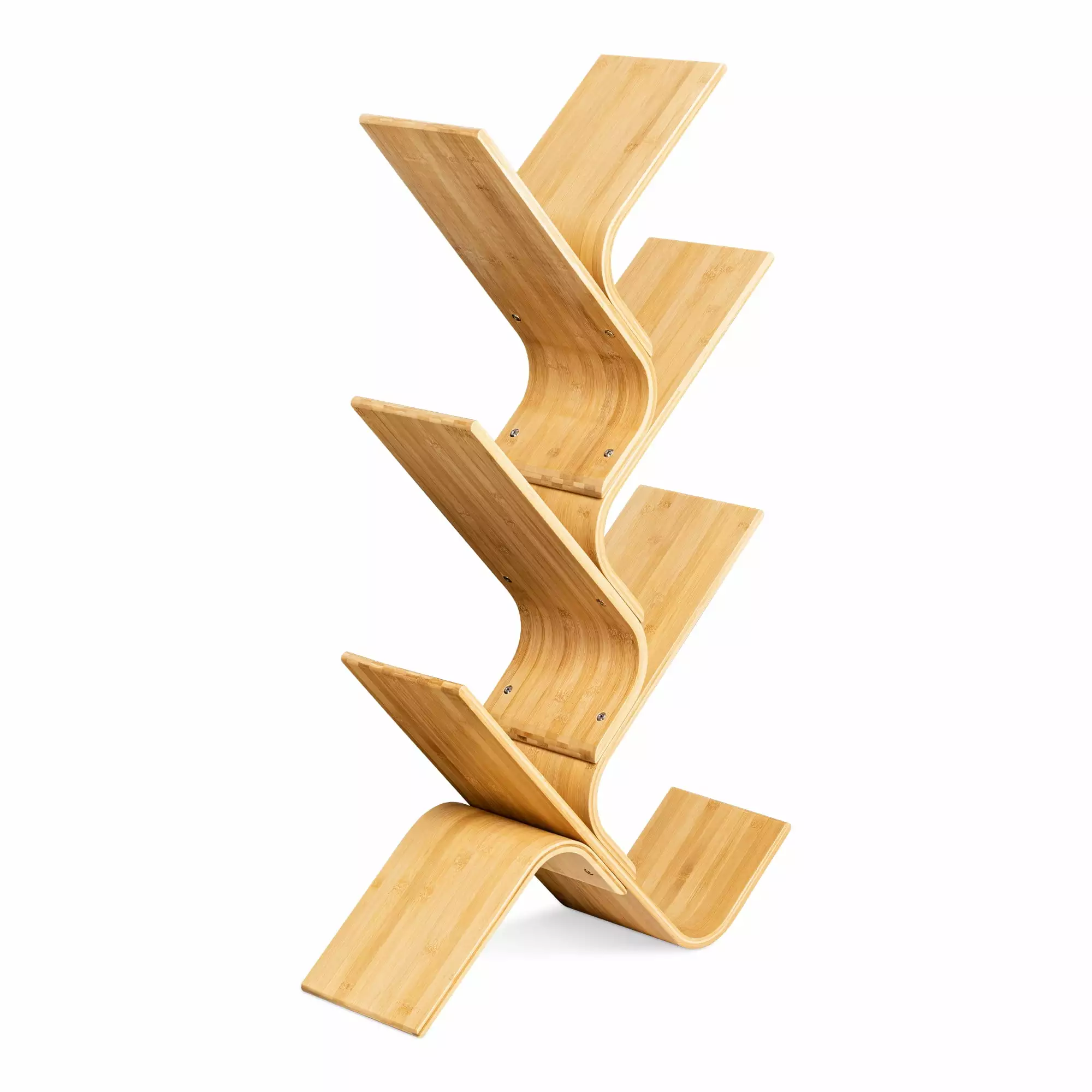 Navaris Tree Bookshelf Curved Tree Bookcase Made Bent Bamboo 6 Shelves Modern Floor Standing Book Shelf Books CDs DVDs