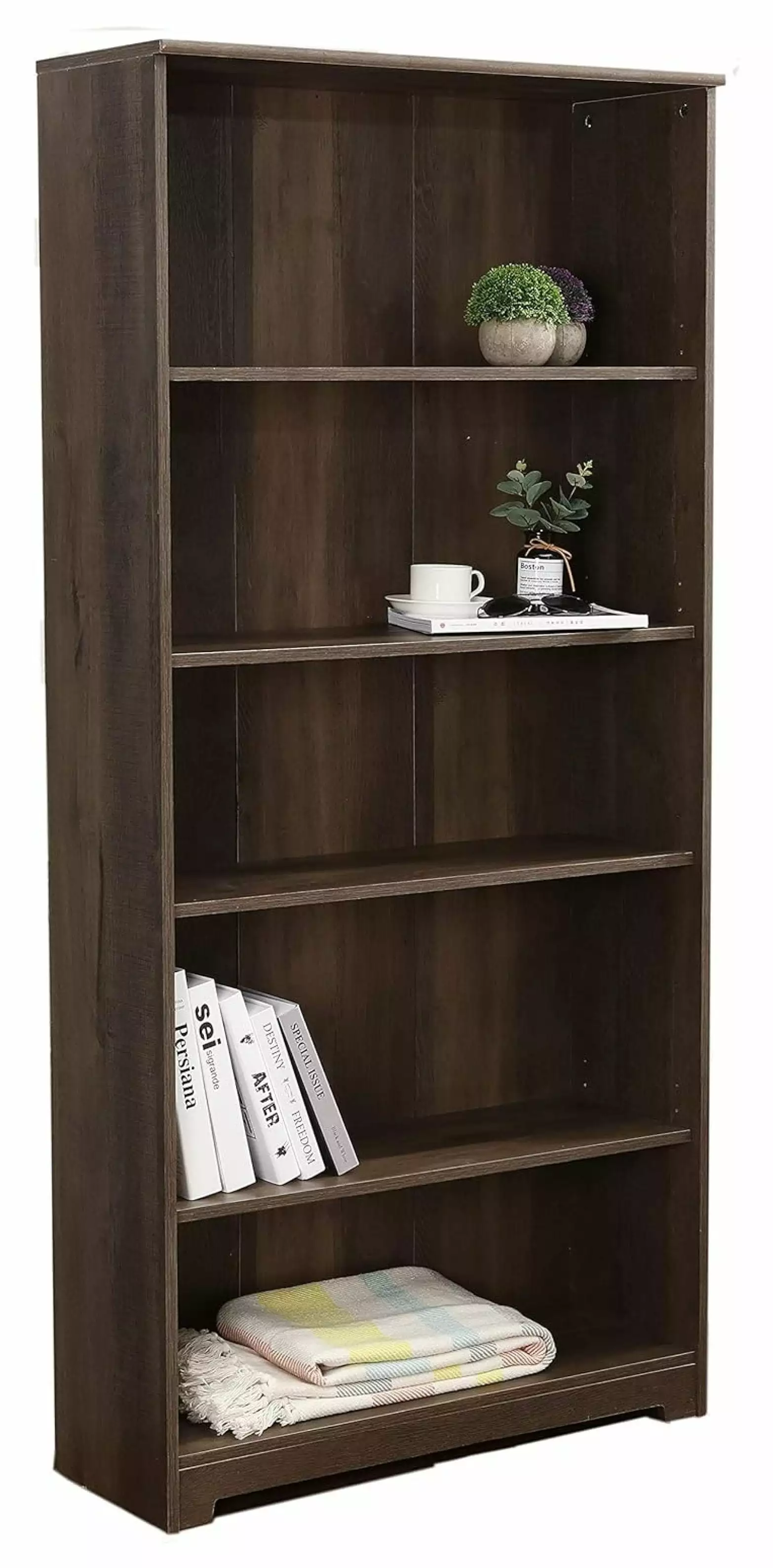Zazesaby 5-Shelf Bookcase Freestanding Display Wooden Open Storage Bookshelf Library Bedroom and Office Gray