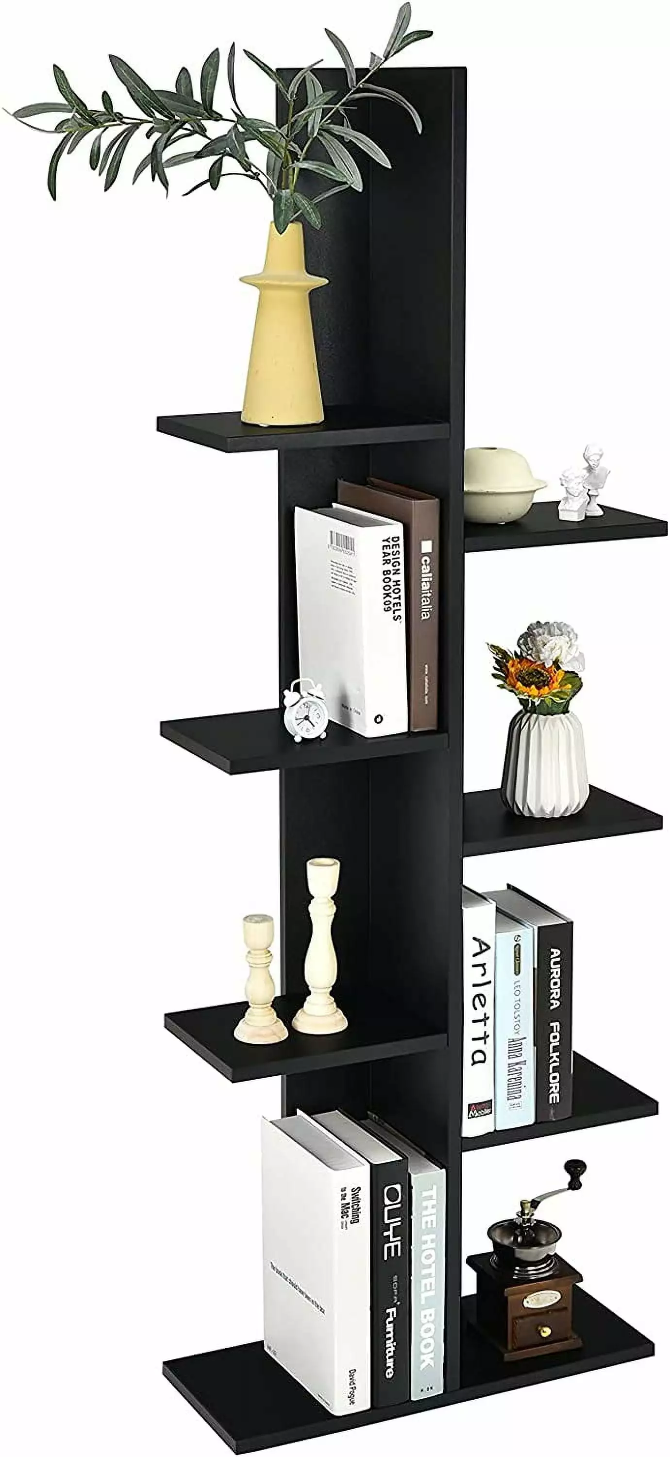 8 Shelf Bookshelf Wooden Tree Bookcase 20 x 8 x 55.5 Inch Freestanding Storage Display Shelf Anti-toppling Living Room Hom...