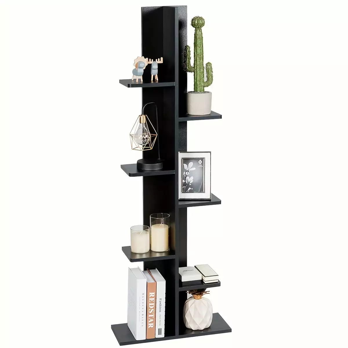 7 Tier Tall Freestanding Wood Bookshelf Anti Toppling Modern Multipurpose Display Storage Rack Books Photos